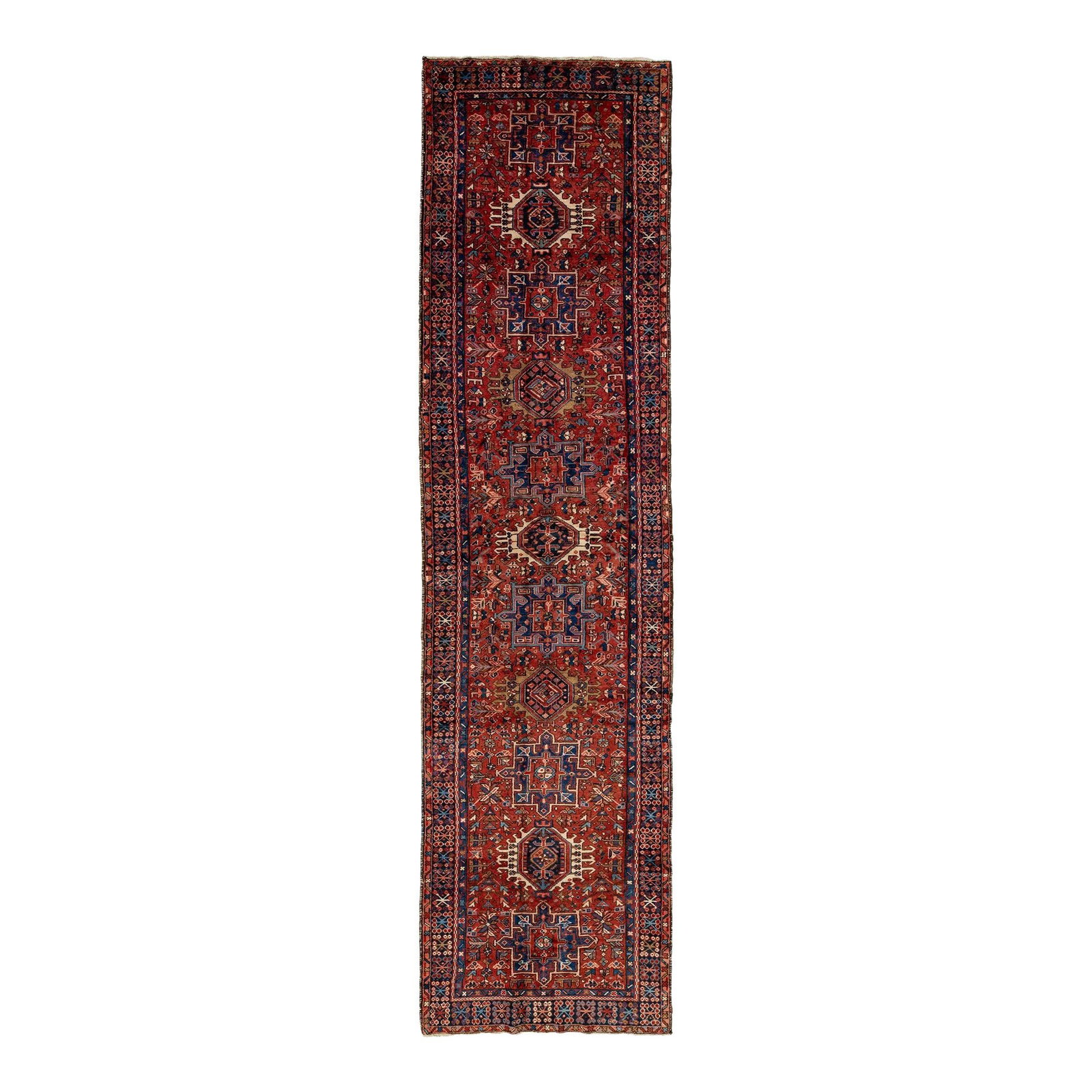 Vintage 1960s Handmade Persian Heriz Wool Runner Red 3'9 x 14'9 (1 of 6)