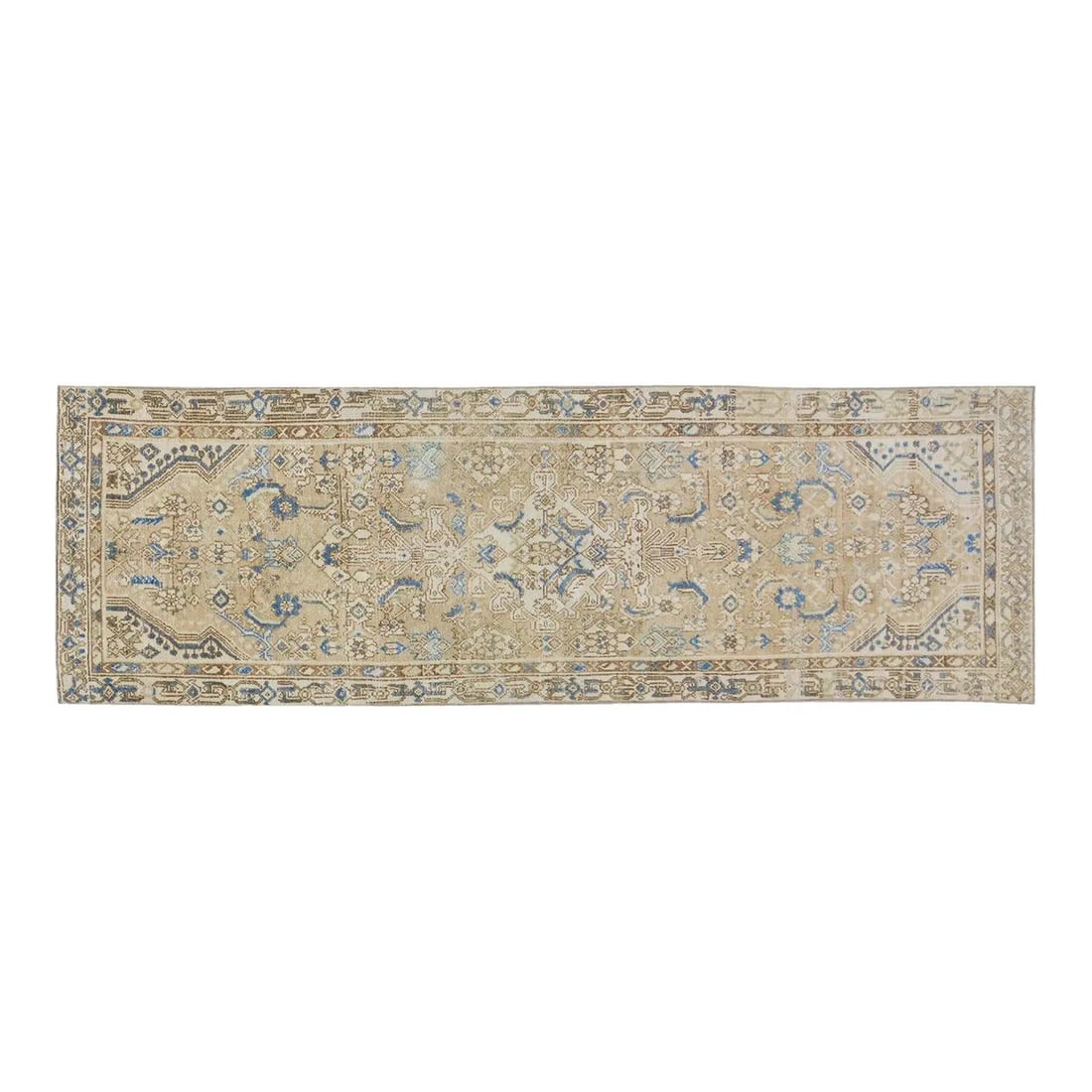 Turkish Anatolian Wool Runner Rug Hand Knotted 3'x9'7" Vintage: Turkish Anatolian Wool Runner Rug Hand Knotted 3'x9'7" Vintage This vintage Turkish Anatolian rug is hand-knotted from wool, showcasing traditional craftsmanship with a modern design sensibility. Its 
