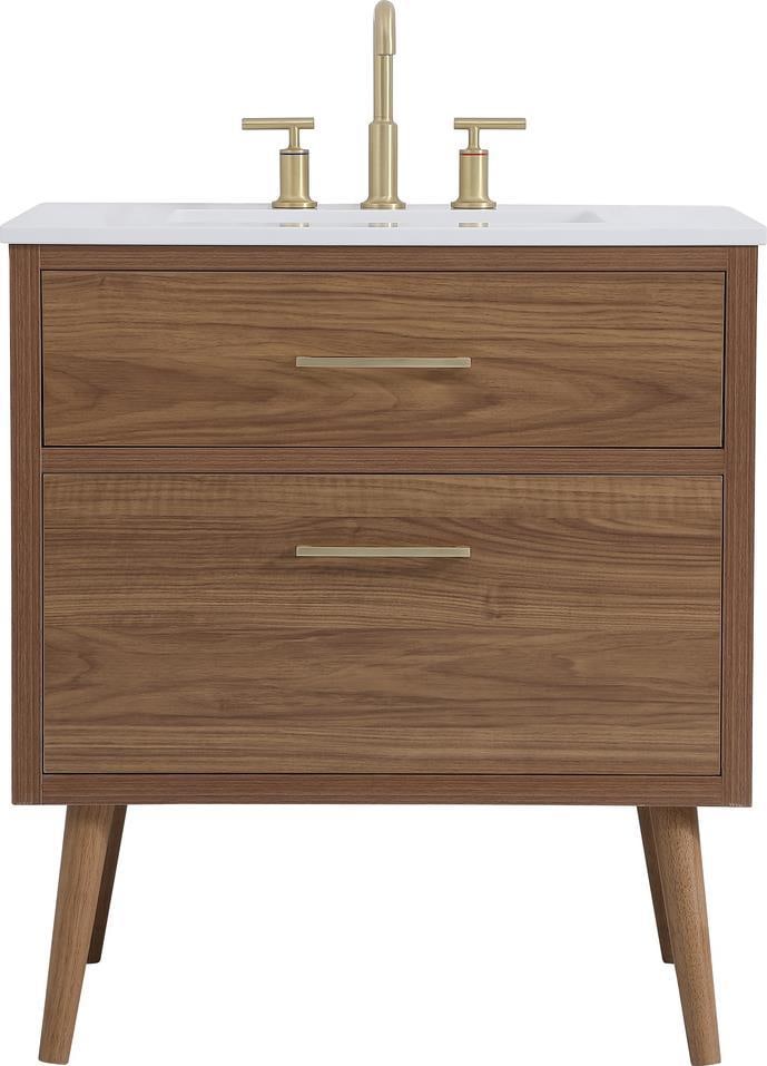 Elegant Lighting 30" Midcentury Bathroom Vanity with Tapered Legs: Elegant Lighting 30" Midcentury Bathroom Vanity with Tapered Legs This stylish midcentury bathroom vanity combines elegance and functionality with its sleek design. Crafted from engineered stone, porc