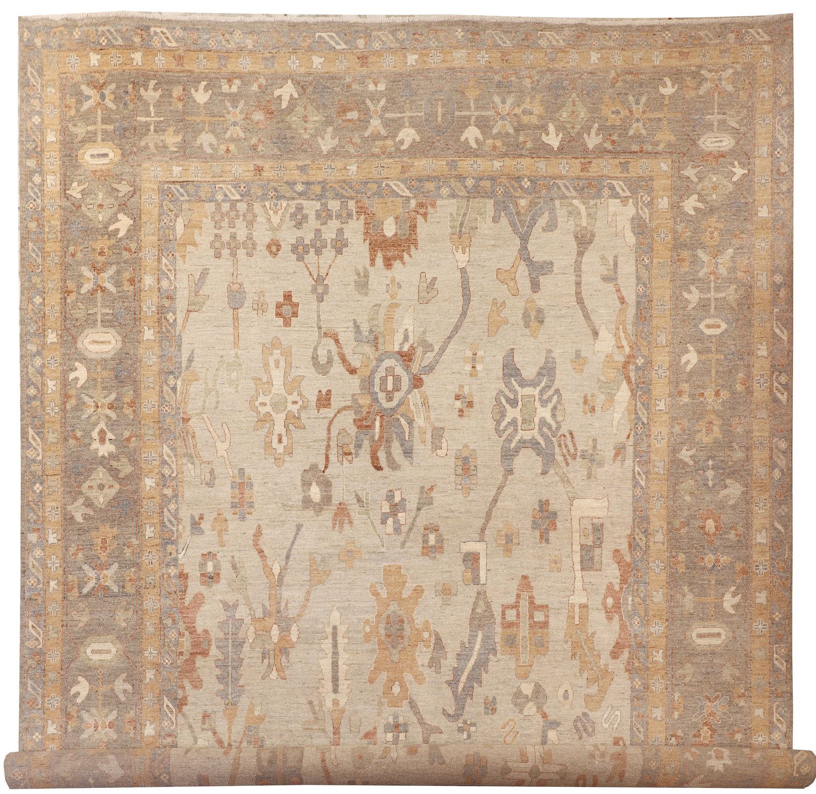 13x20 Oushak Rug Fine Wool Handmade Light Natural Colors: 13x20 Oushak Rug Fine Wool Handmade Light Natural Colors Free continental US Shipping Introducing our exquisite 13' x 20' Oushak Rug, a masterpiece of craftsmanship and design. Handwoven in Pakistan u