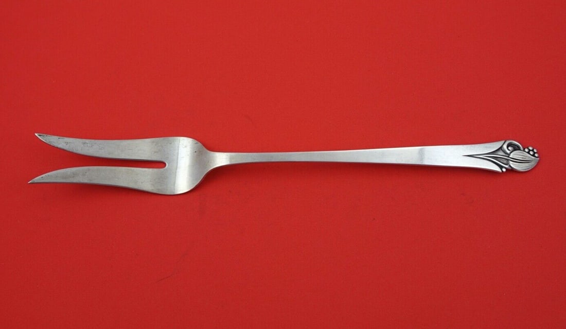 Frank Smith Woodlily Sterling Silver 2-Tine Salad Serving Fork 10 7/8" (1 of 2)