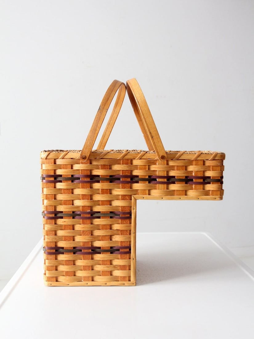 Honey-Toned Wooden Splint Stair Basket with Stepped Shape and Swing Handle (1 of 12)