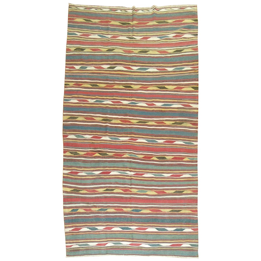 Vintage Persian Tribal Kilim Hand-Knotted Wool Rug 70 x 121: Vintage Persian Tribal Kilim Hand-Knotted Wool Rug 70 x 121 Discover the exquisite beauty of the Zabihi Collection Persian Tribal Kilim, a stunning handmade piece from the 20th century, crafted around