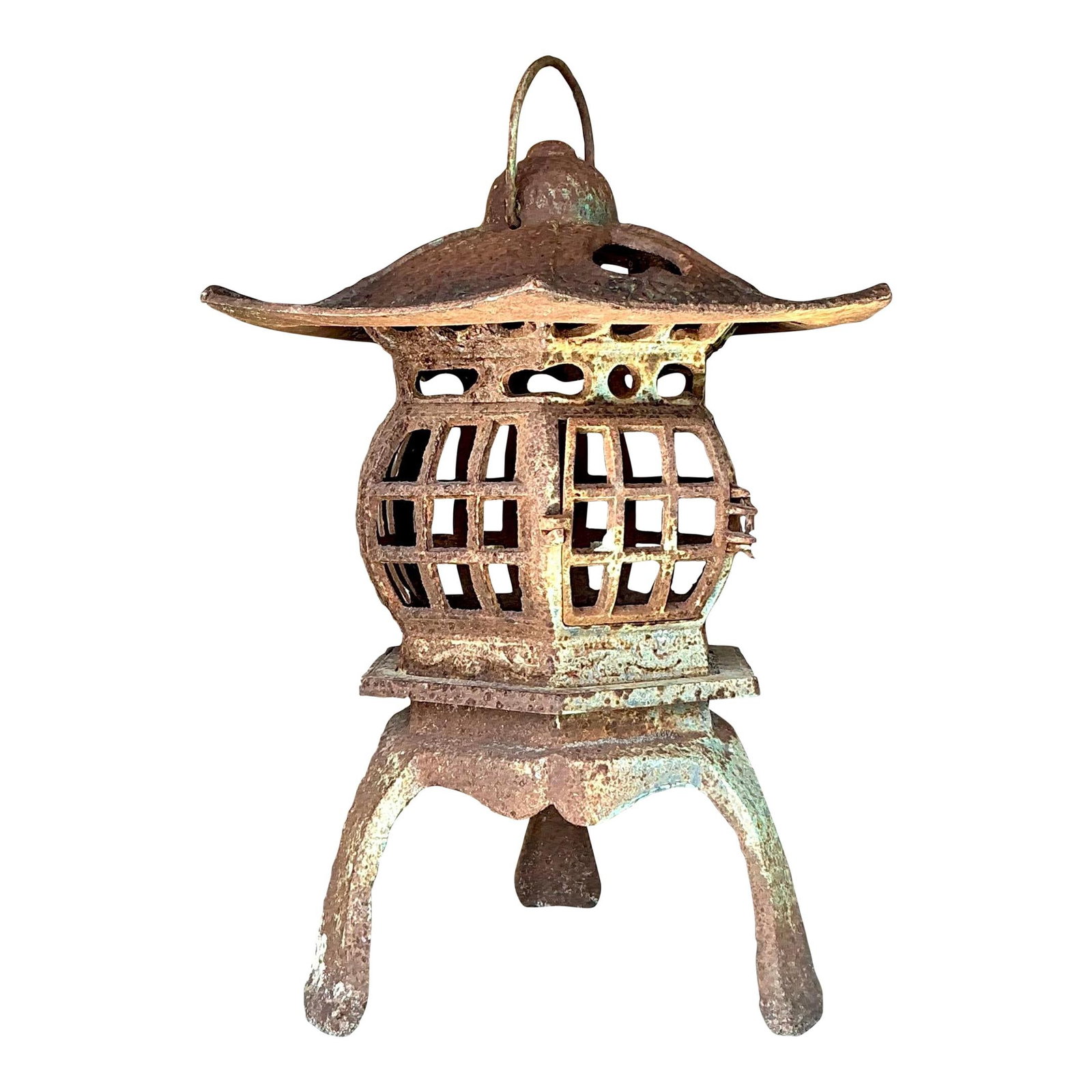 Vintage Boho Cast Iron Pagoda Lantern Black 19in: Vintage Boho Cast Iron Pagoda Lantern Black 19in Illuminate your space with this vintage Boho pagoda lantern, featuring a beautifully patinated aged finish that exudes timeless elegance. Its unique pa