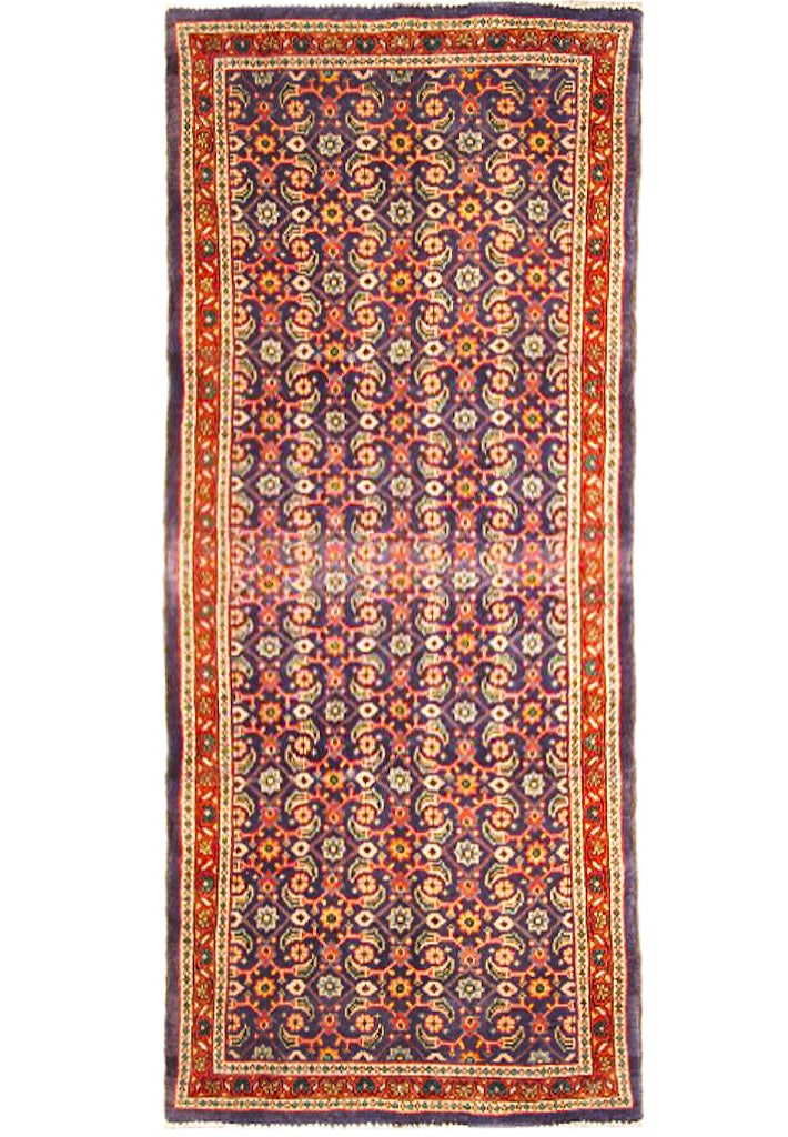 3.9' x 10.6' Navy Persian Hamadan Wool Runner Rug Handmade (1 of 5)