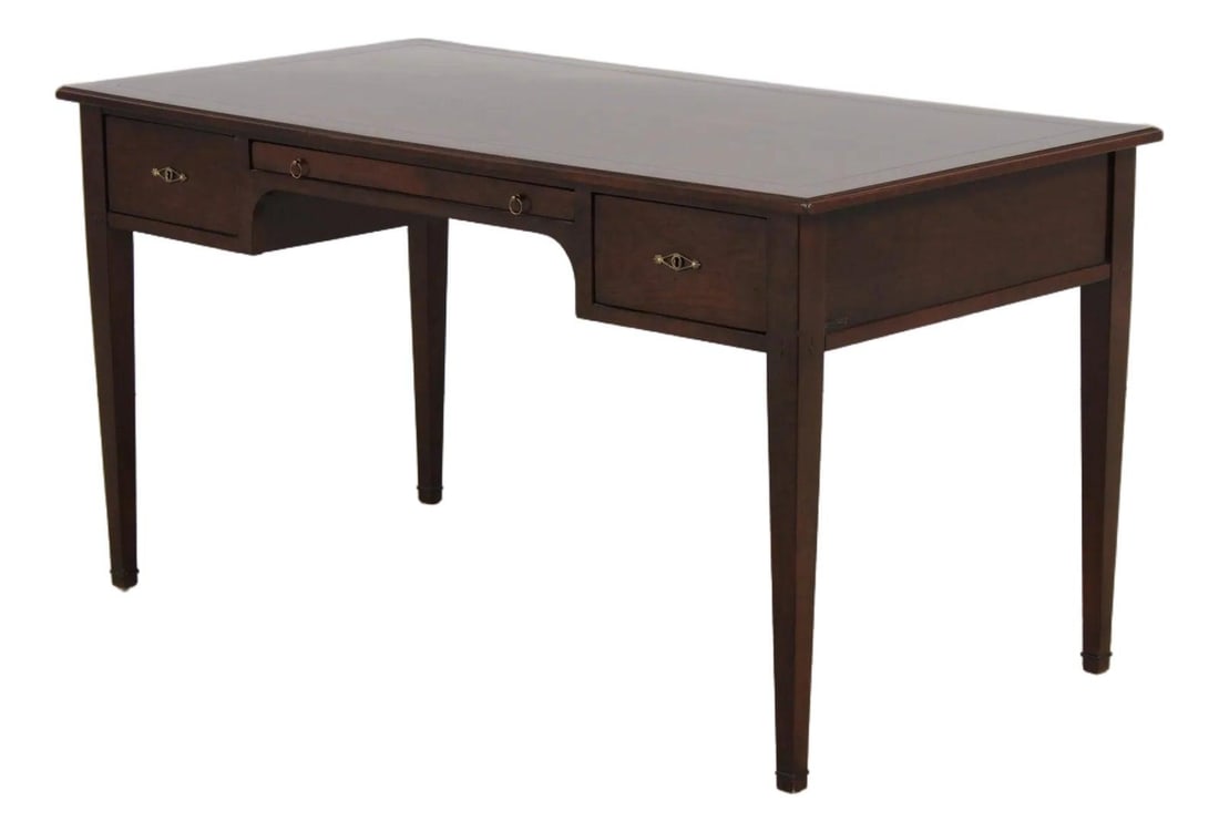 Country French Style Cherry Wood Writing Desk with Three Drawers and Brass Hardware (1 of 10)