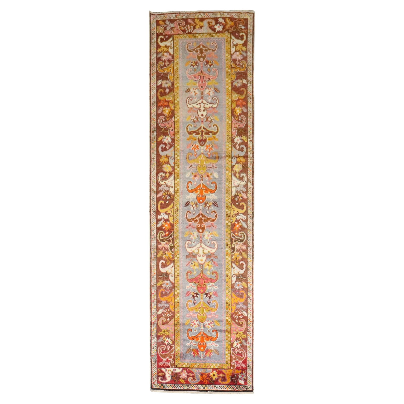 34 x 118 Inch Wool Handwoven Anatolian Runner from Zabihi Collection: 34 x 118 Inch Wool Handwoven Anatolian Runner from Zabihi Collection This vintage Anatolian runner from the mid-20th century features a rustic floral design, crafted with hand-woven wool. Originating 