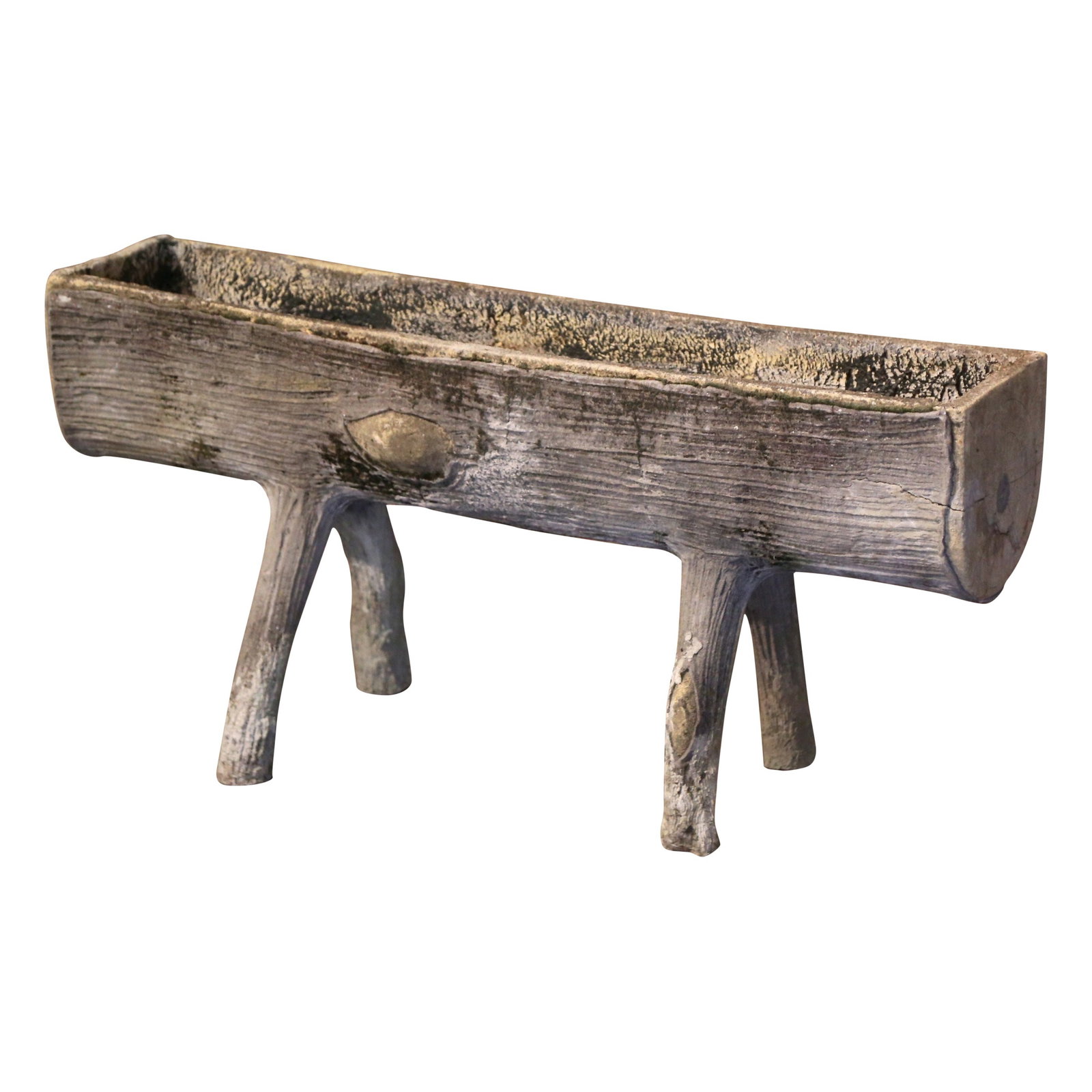 French Mid-Century Faux Bois Concrete Planter with Split Log Design on Legs (1 of 10)