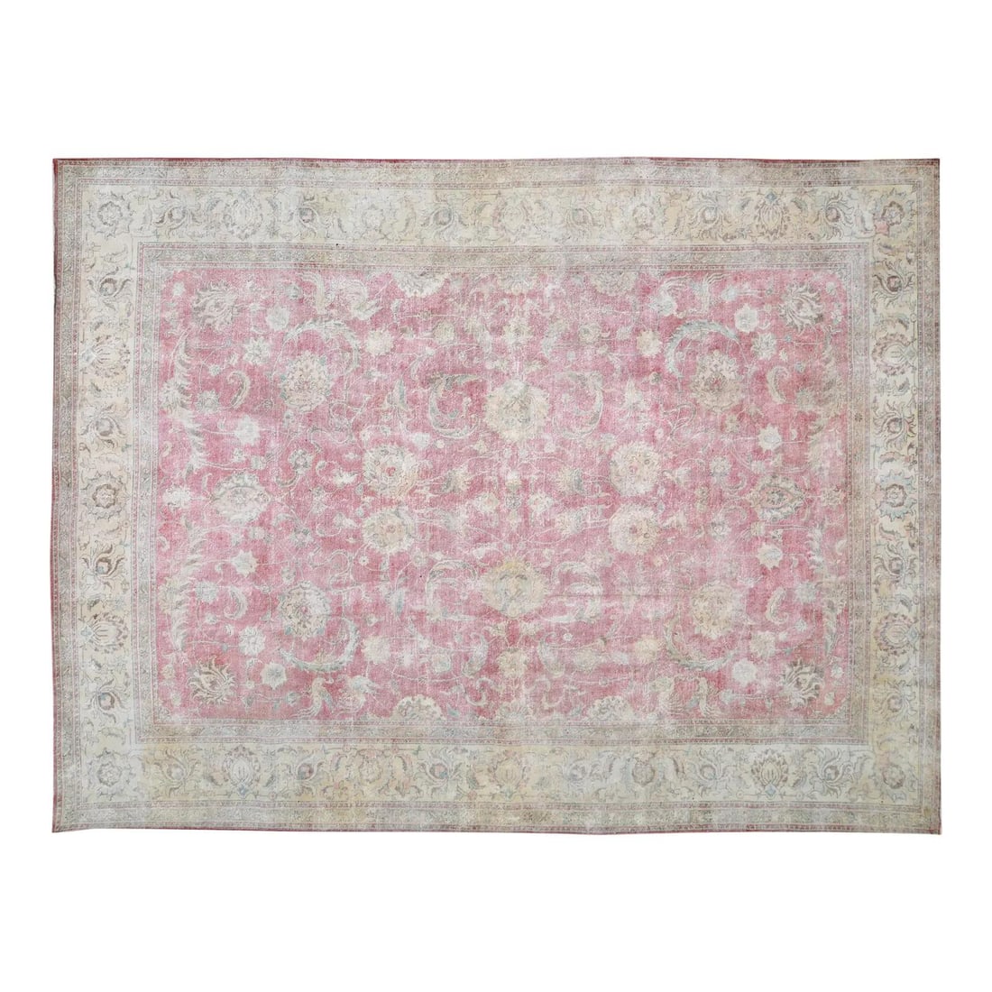Tabriz Wool Area Carpet Hand Knotted 9'9" x 13'3" Vintage (1 of 6)