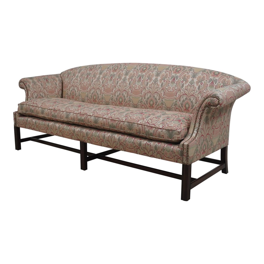 Kittinger CW-118 Mahogany Roll Arm Sofa Traditional Chippendale Style: Kittinger CW-118 Mahogany Roll Arm Sofa Traditional Chippendale Style This Kittinger Colonial Williamsburg CW-118 roll arm sofa showcases exceptional craftsmanship with its mahogany construction and C