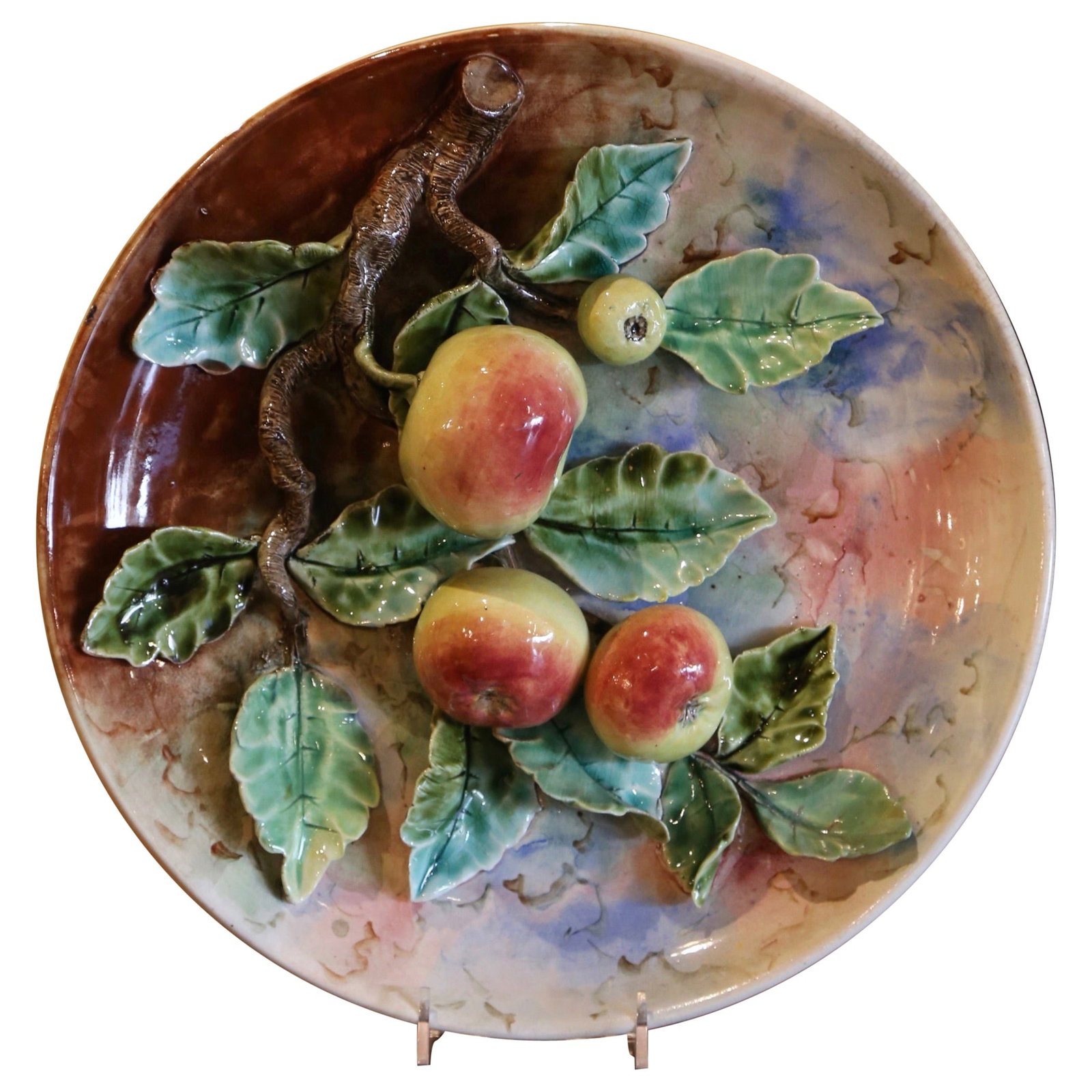 Antique 19th Century French Majolica Fruit Wall Platter: Antique 19th Century French Majolica Fruit Wall Platter This exquisite 19th Century French hand-painted ceramic barbotine wall platter is a stunning decorative piece for any kitchen or breakfast room.