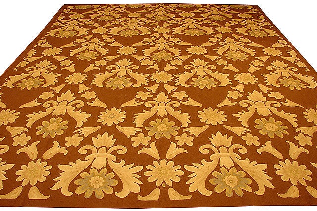 Luxurious 9'3 x 12'5 Brown Aubusson Floral Flat Weave Rug: Luxurious 9'3 x 12'5 Brown Aubusson Floral Flat Weave Rug Free continental US Shipping Enhance your living space with this exquisite 9.3 x 12.5 foot Brown Aubusson Flat Weave Rug. Featuring a captivat