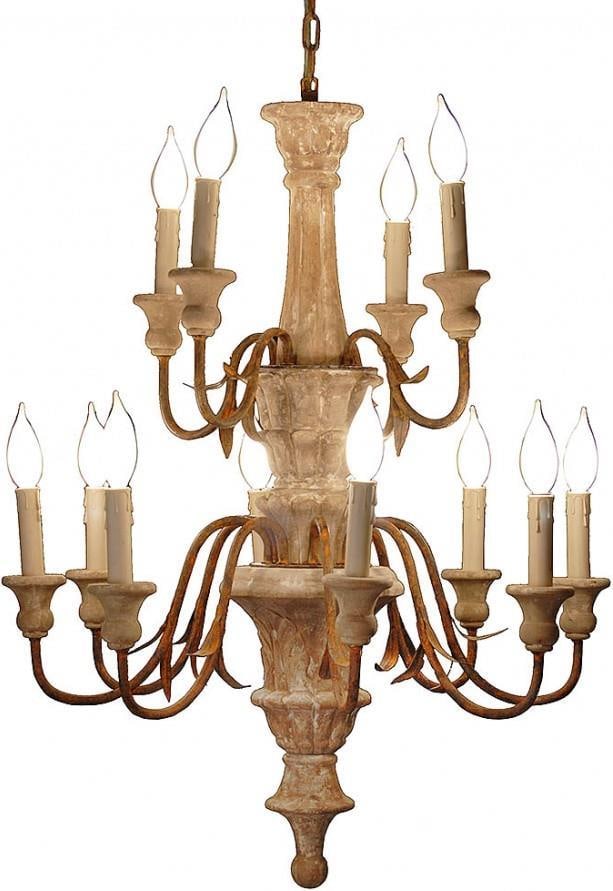 Provence Home Romantic 2-Tier Wood Chandelier 12-Light Beige Finish (1 of 2)