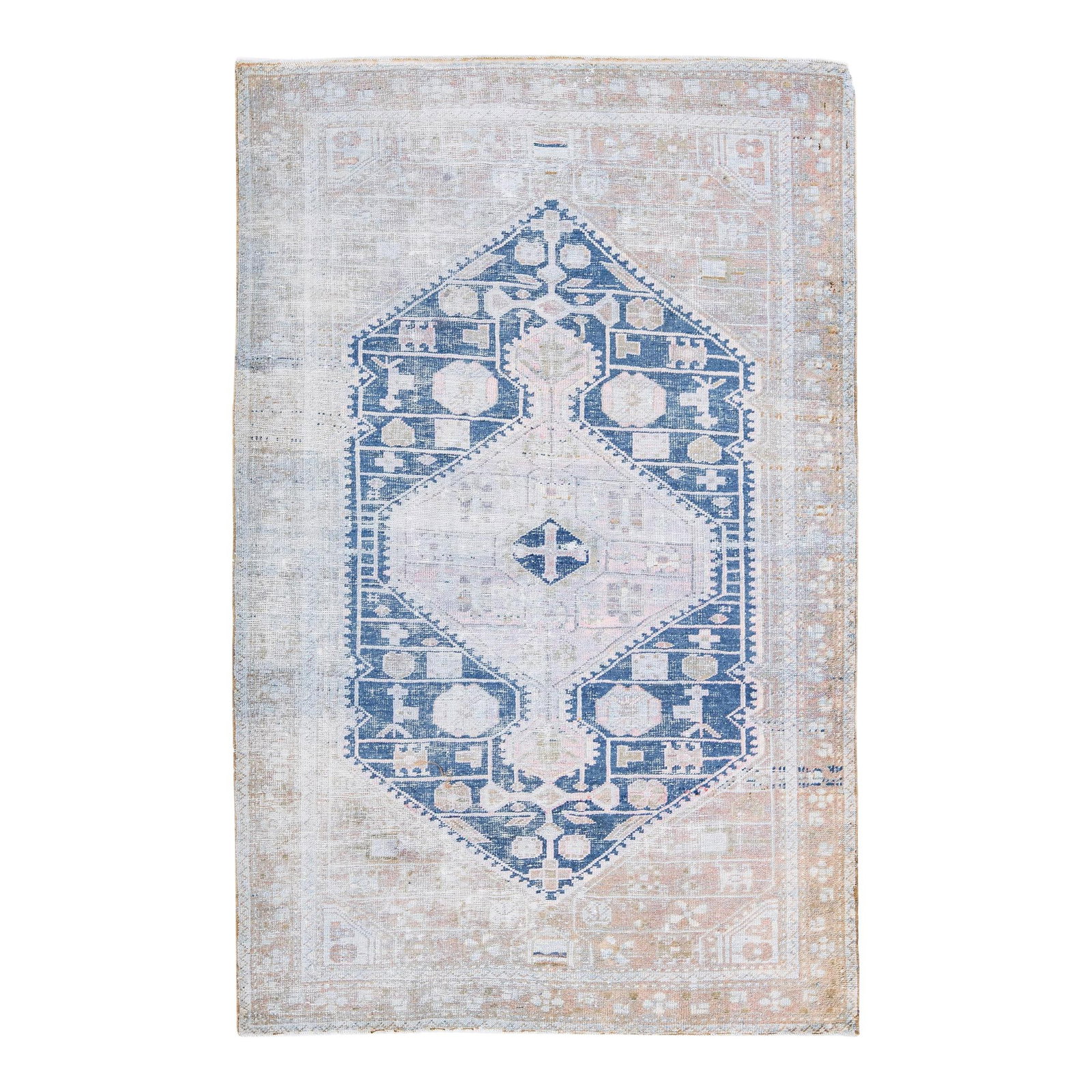 1960s Handmade Persian Hamadan Wool Rug Navy Blue Medallion Design (1 of 8)