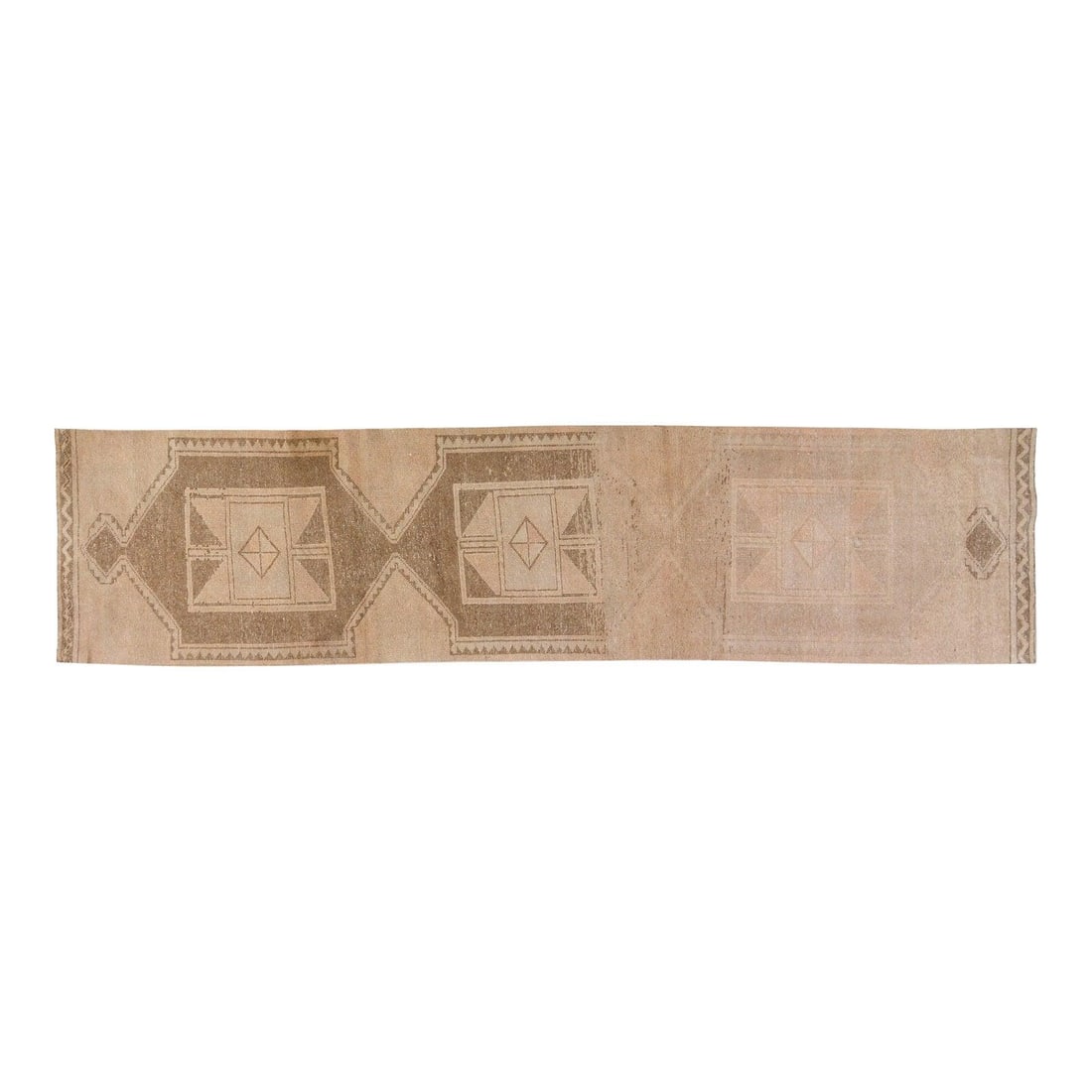 Hand-Knotted Wool Anatolian Rug in Tan 3'x12'5" Vintage Turkish Carpet (1 of 4)