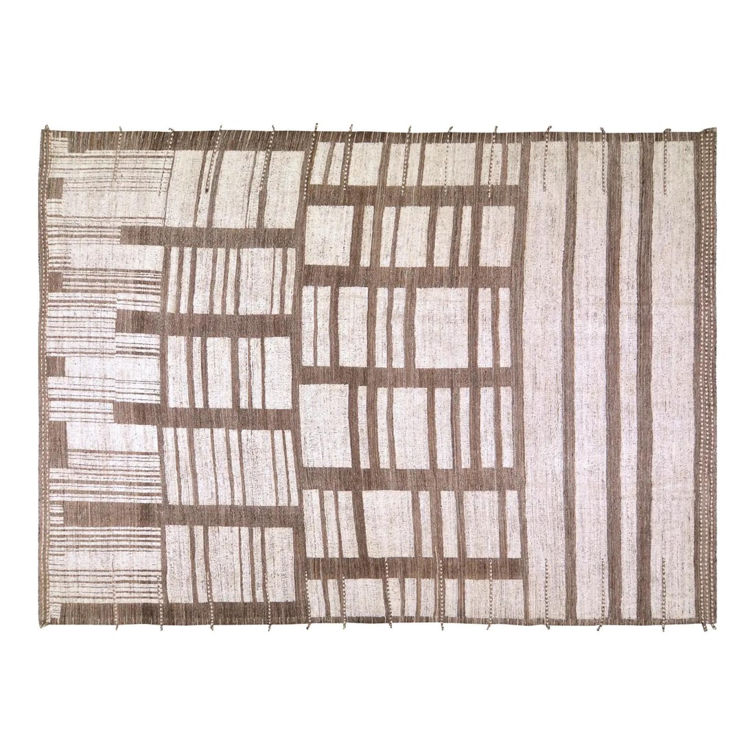 Azilal Wool Area Rug Brown Hand Knotted Moroccan 10'3" x 14'7": Azilal Wool Area Rug Brown Hand Knotted Moroccan 10'3" x 14'7" This Moroccan Azilal rug is hand-knotted from wool and features a brown color palette. Its generous size makes it a statement piece for a