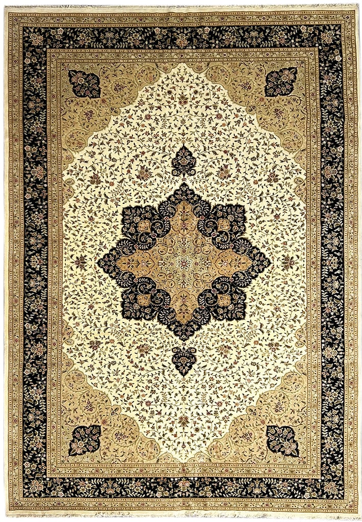 Elegant 12.5 x 18 Ivory Silk Wool Tabriz Area Rug Handcrafted in China (1 of 18)