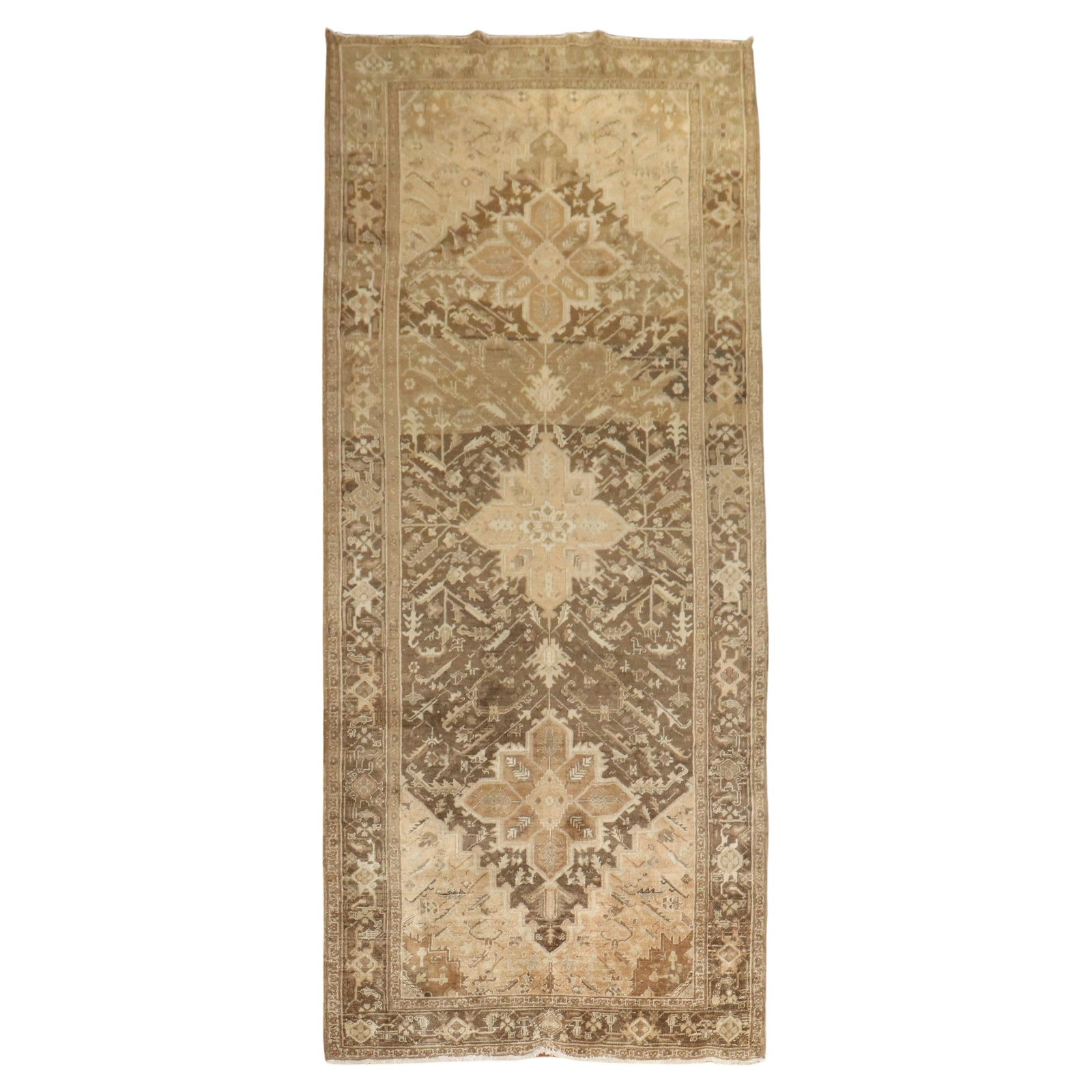 Zabihi Collection Brown Vintage Persian Heriz Gallery Rug 63 x 154 Hand-Woven Wool Iran (1 of 12)