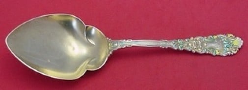 Dominick and Haff Renaissance Sterling Silver Pudding Spoon 9 1/8 Inch: Dominick and Haff Renaissance Sterling Silver Pudding Spoon 9 1/8 Inch This exquisite pudding spoon is crafted from sterling silver and features a gilt enamel pointed design, measuring 9 1/8". It belo
