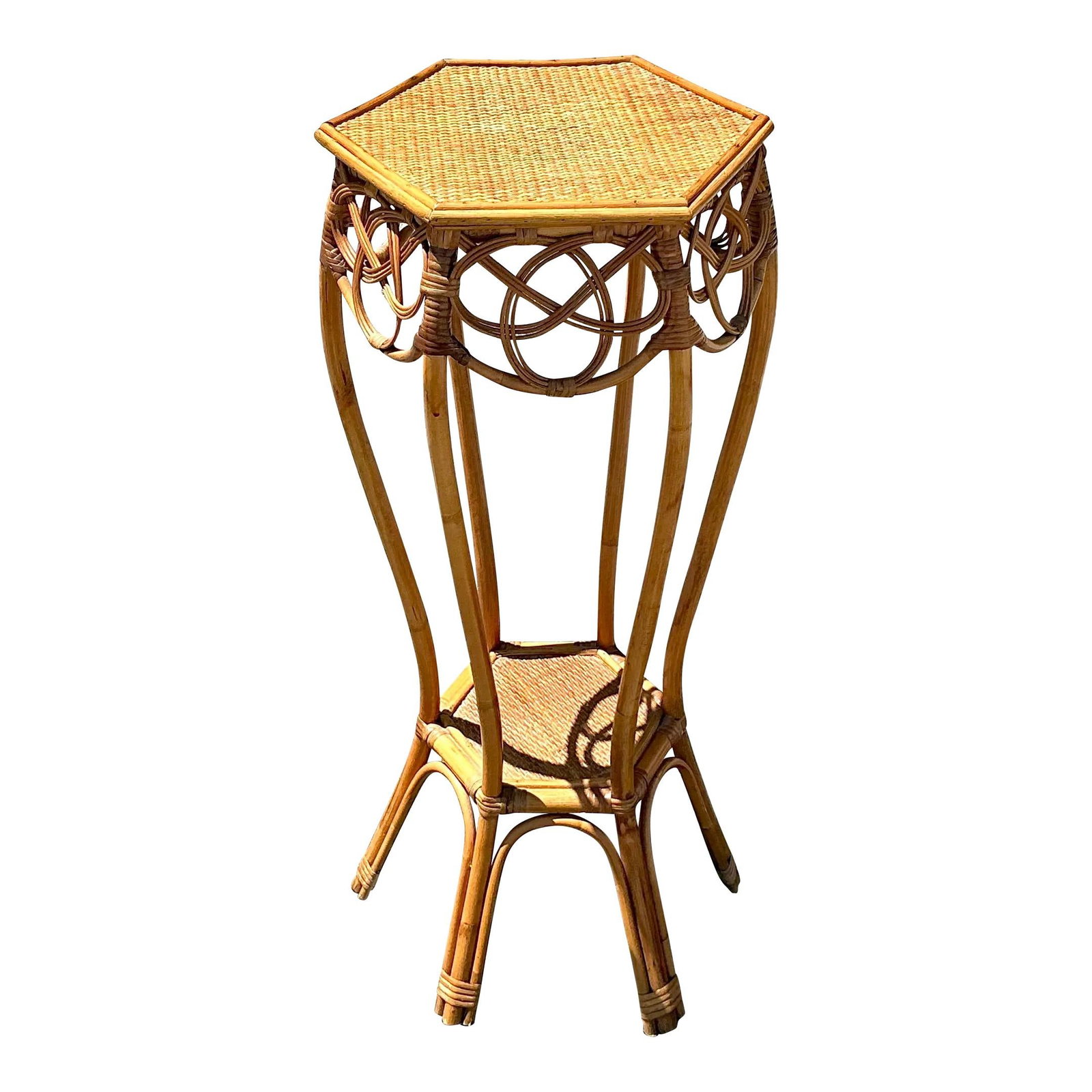 Vintage Boho Woven Rattan Pedestal 34.5" Tall Khaki: Vintage Boho Woven Rattan Pedestal 34.5" Tall Khaki Enhance your living space with this vintage boho woven rattan pedestal, showcasing a beautiful combination of natural texture and artisanal craftsma