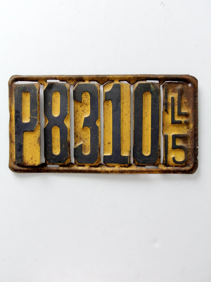1915 Antique Illinois Vented License Plate Metal 14.25 x 7.5 (1 of 8)