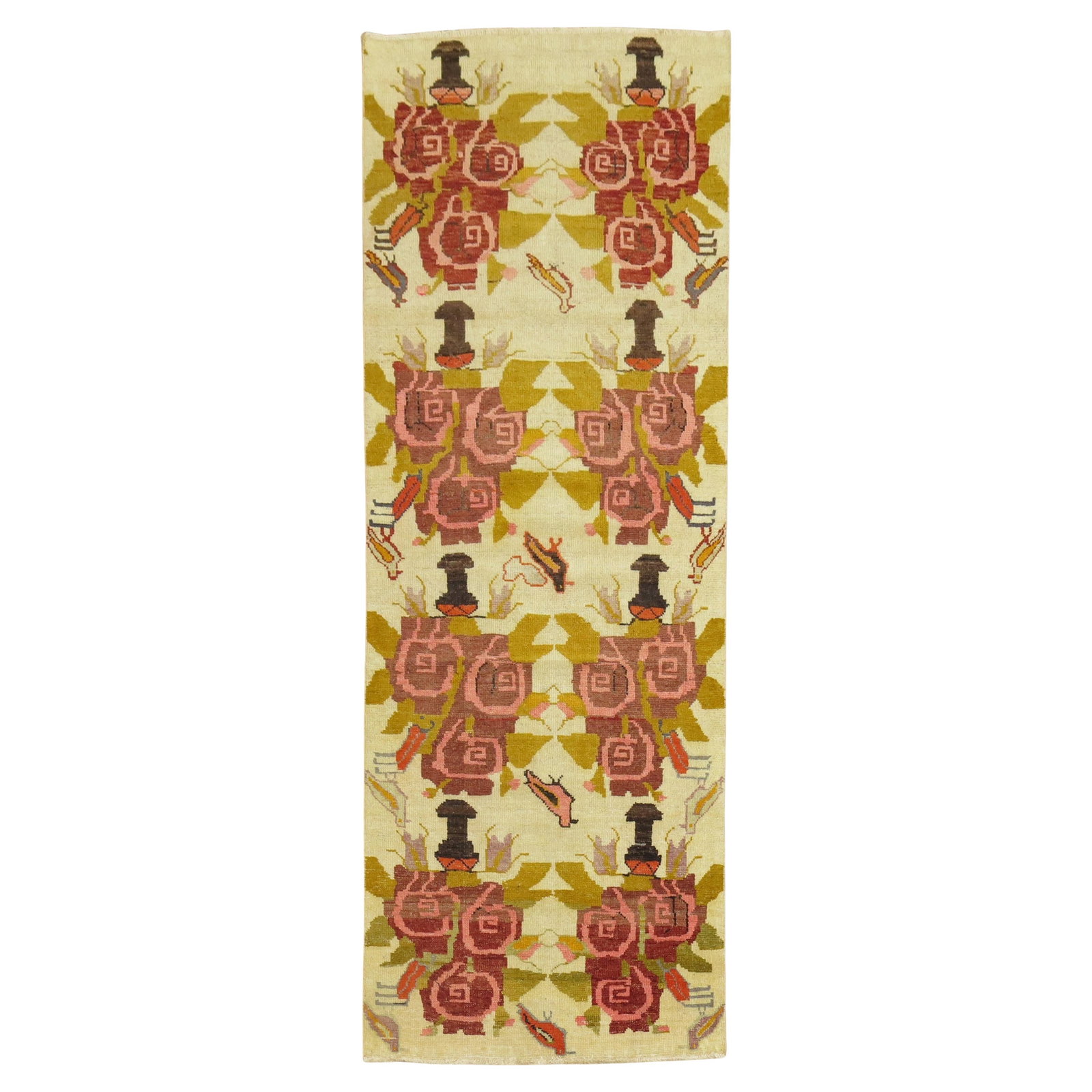Vintage Turkish Floral Konya Runner Wool Hand-Woven 34 x 88 in (1 of 7)
