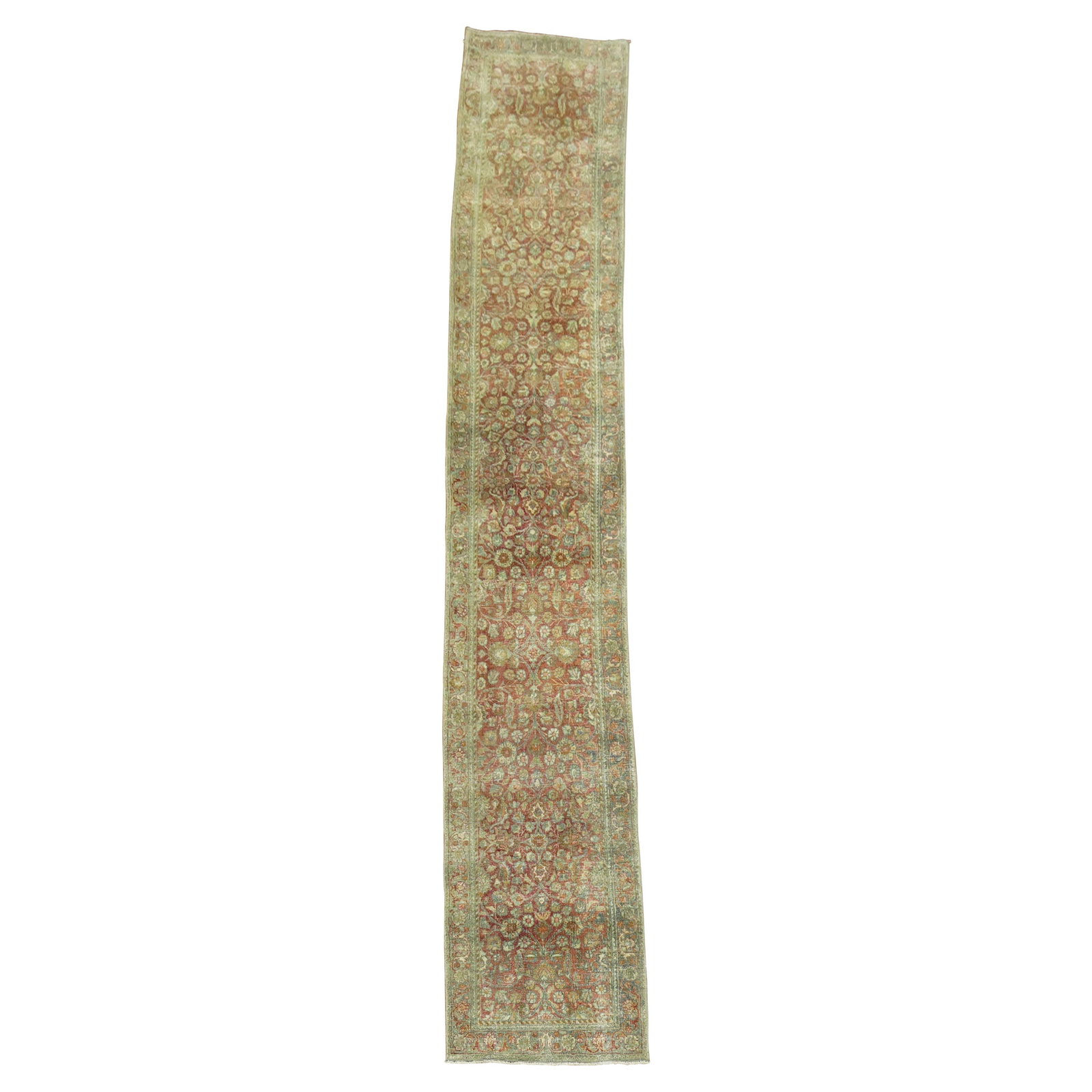 Zabihi Collection 1920s Hand-Knotted Persian Kashan Runner 27x154: Zabihi Collection 1920s Hand-Knotted Persian Kashan Runner 27x154 Discover the allure of this early 20th Century traditional narrow Persian Kashan runner, expertly hand-knotted from high-quality wool.