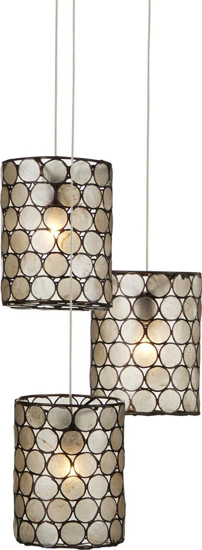 Currey Regatta Capiz Shell 3-Light Pendant Lamp: Currey Regatta Capiz Shell 3-Light Pendant Lamp Illuminate your space with this elegant Capiz Shell Pendant Light, designed by Currey. The light features a beautiful round shape and is crafted from ca