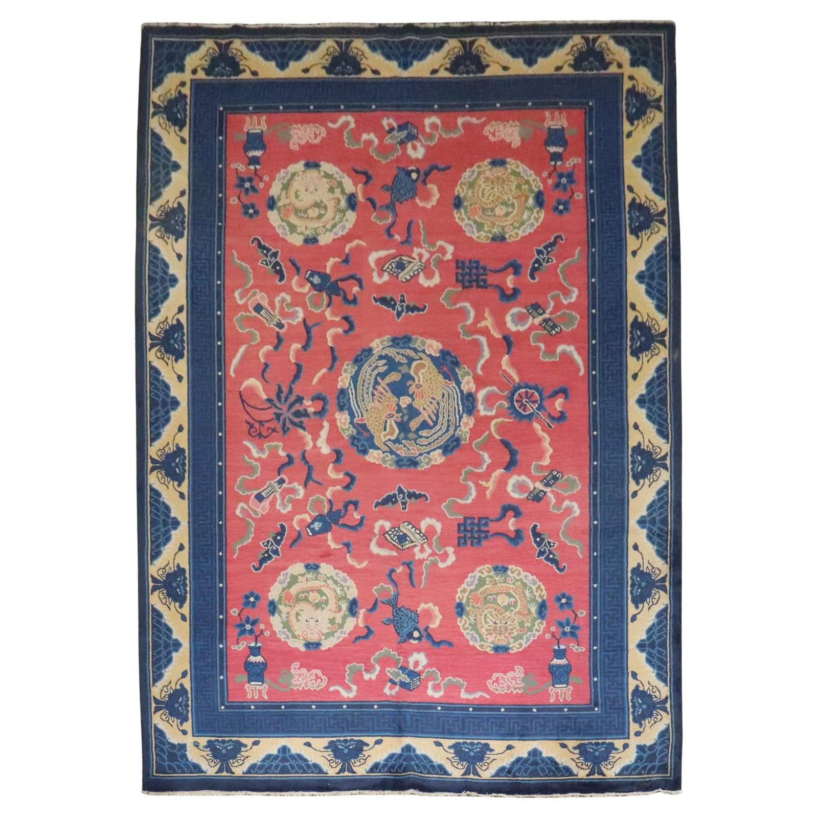 Mid 20th Century Hand-Woven Pink Chinese Peking Rug 98 x 140: Mid 20th Century Hand-Woven Pink Chinese Peking Rug 98 x 140 Discover the exquisite craftsmanship of the Zabihi Collection Pink Vintage Chinese Rug, a stunning piece that showcases the rich heritage o