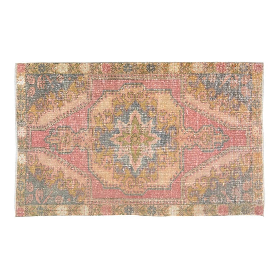 Anatolian Oushak Wool Rug Hand Knotted 4'1" x 7' Natural Color Vintage: Anatolian Oushak Wool Rug Hand Knotted 4'1" x 7' Natural Color Vintage This vintage Turkish Anatolian Oushak rug from the 1960s features a hand-knotted construction with natural colors. It offers a so