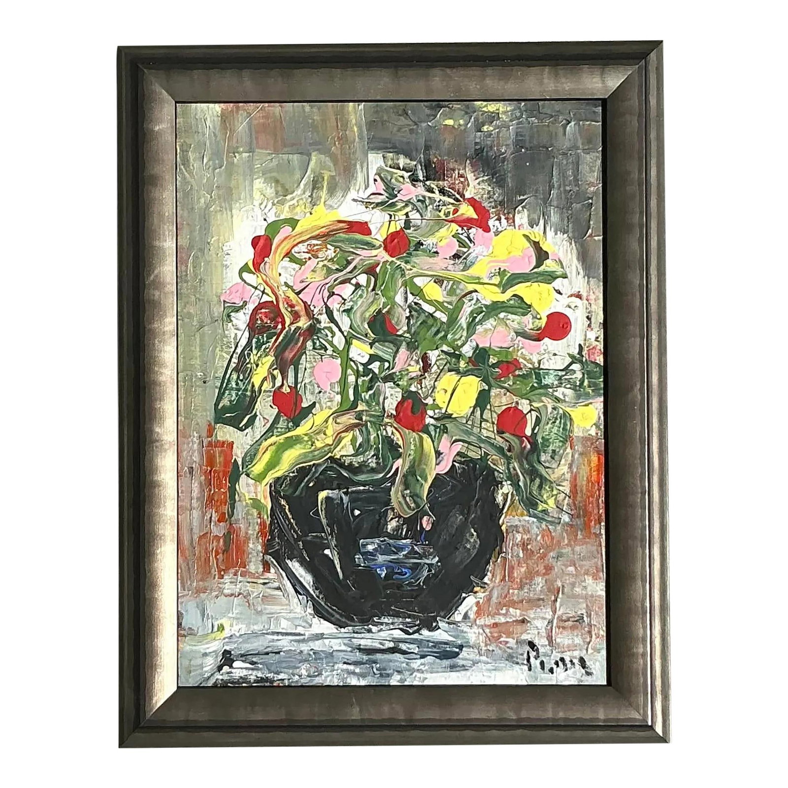 Vintage Boho Andrew Plum Abstract Floral Canvas Art 14.75x18.75 Red (1 of 6)
