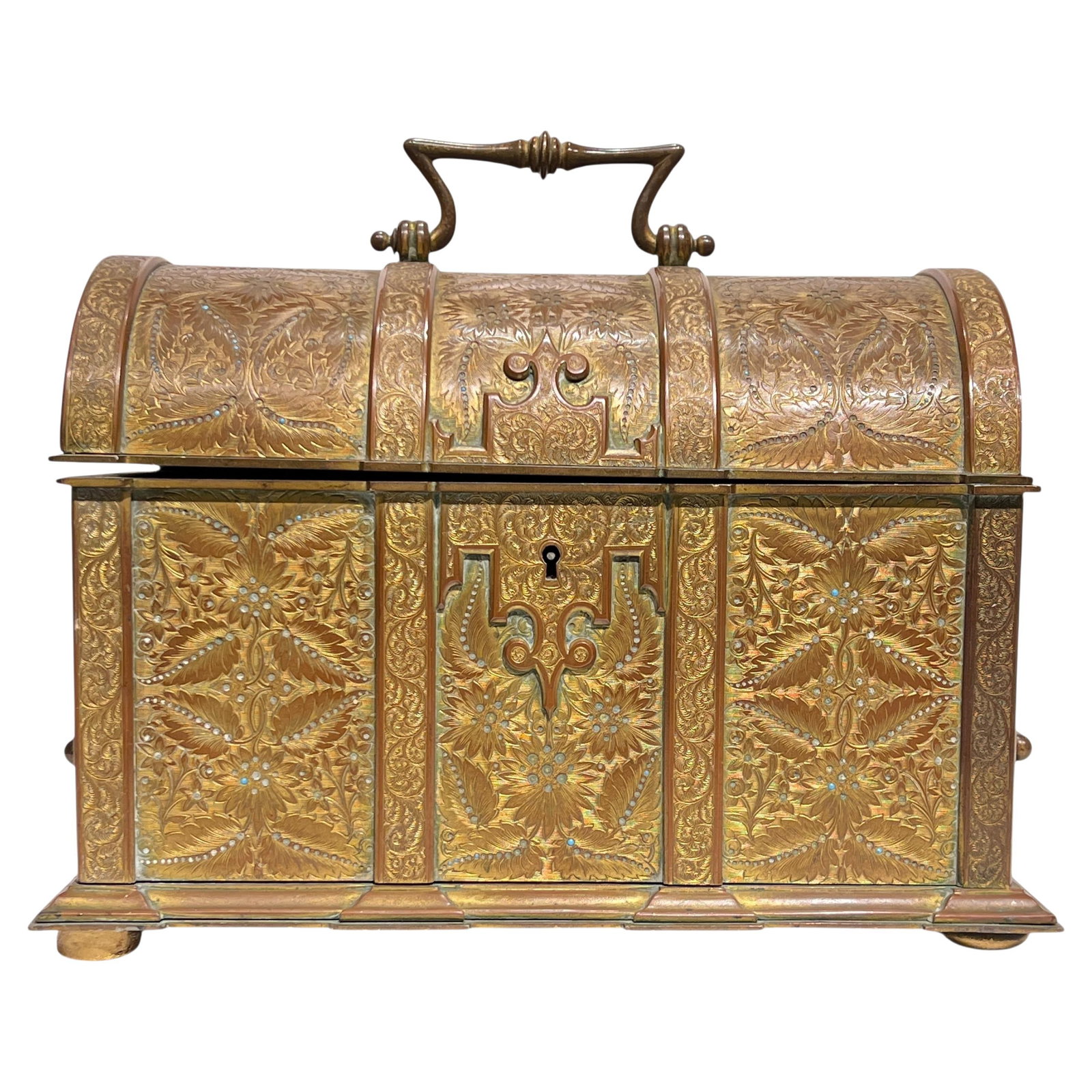Baroque Style Patinated Bronze Chest with Engraved Detailing circa 1900 (1 of 7)