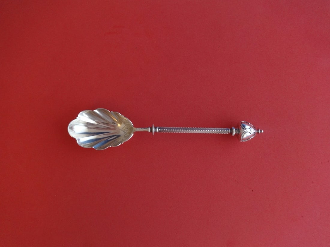 George Sharp Gothic Dome Sterling Silver Preserve Spoon 7 1/8 In: George Sharp Gothic Dome Sterling Silver Preserve Spoon 7 1/8 In This exquisite Gothic Dome Preserve Spoon is crafted from high-quality sterling silver by the renowned maker George Sharp. Measuring 7 