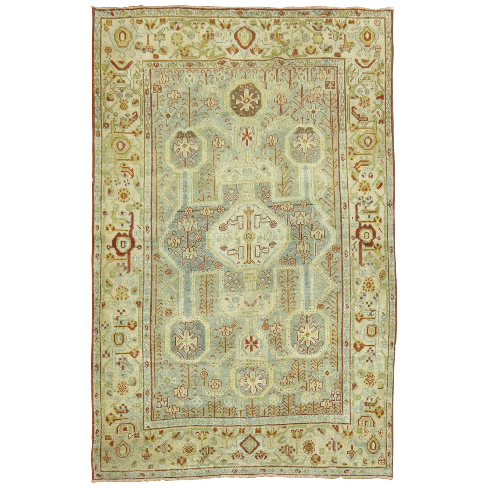 Antique Persian Malayer Accent Rug Gray Blue Tabriz Design 4'5" x 6'4": Antique Persian Malayer Accent Rug Gray Blue Tabriz Design 4'5" x 6'4" Discover the elegance of this highly antique early 20th century Persian Malayer accent rug, expertly hand-woven from quality wool