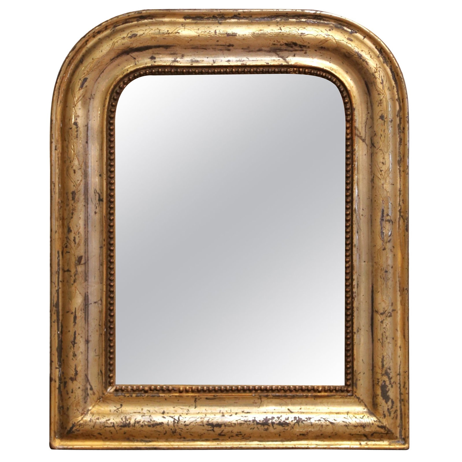 19th Century French Louis Philippe Giltwood Mirror with Beaded Trim: 19th Century French Louis Philippe Giltwood Mirror with Beaded Trim Enhance your living space with this exquisite Petite 19th Century French Louis Philippe Giltwood Mirror. Crafted around 1870, this c