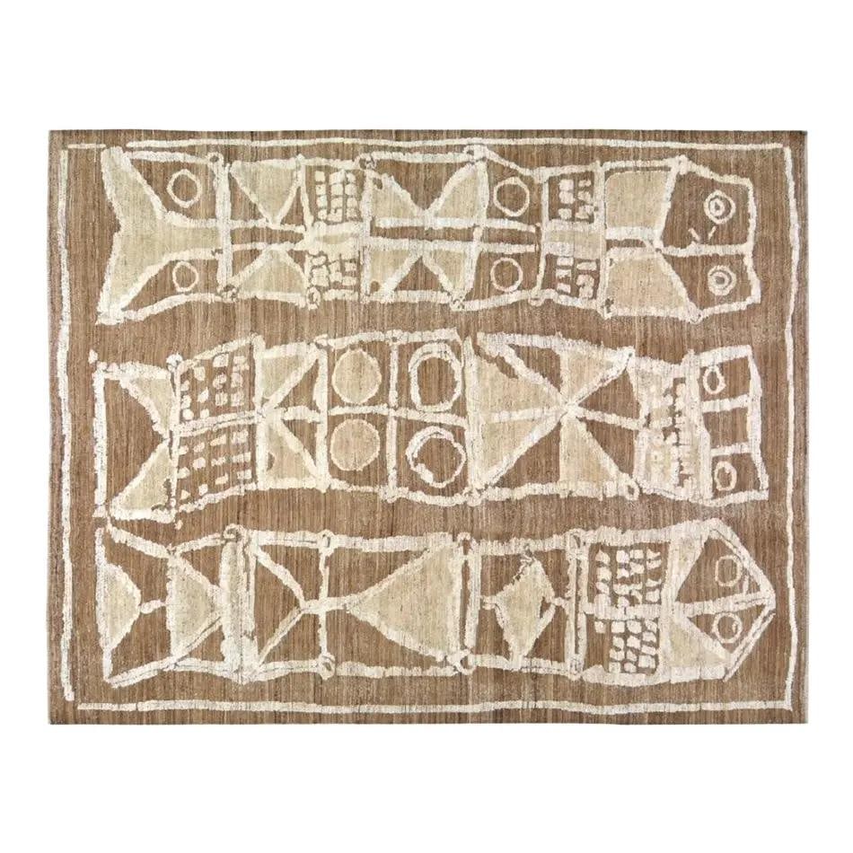Chocolate Wool Area Rug Hand Knotted Moroccan Style 8'x10': Chocolate Wool Area Rug Hand Knotted Moroccan Style 8'x10' This Moroccan hand-knotted wool rug is crafted with traditional techniques, combining timeless artistry with a modern design sensibility. Its