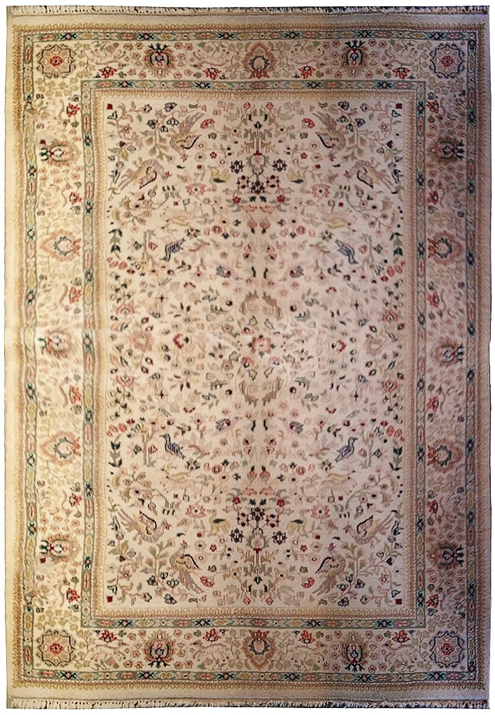 Handmade Paradise Hunting Rug 6' x 9.3' Ivory Wool Area Rug: Handmade Paradise Hunting Rug 6' x 9.3' Ivory Wool Area Rug Free continental US Shipping Experience the charm of the Handmade Paradise Hunting Rug, a pre-owned treasure that beautifully combines class