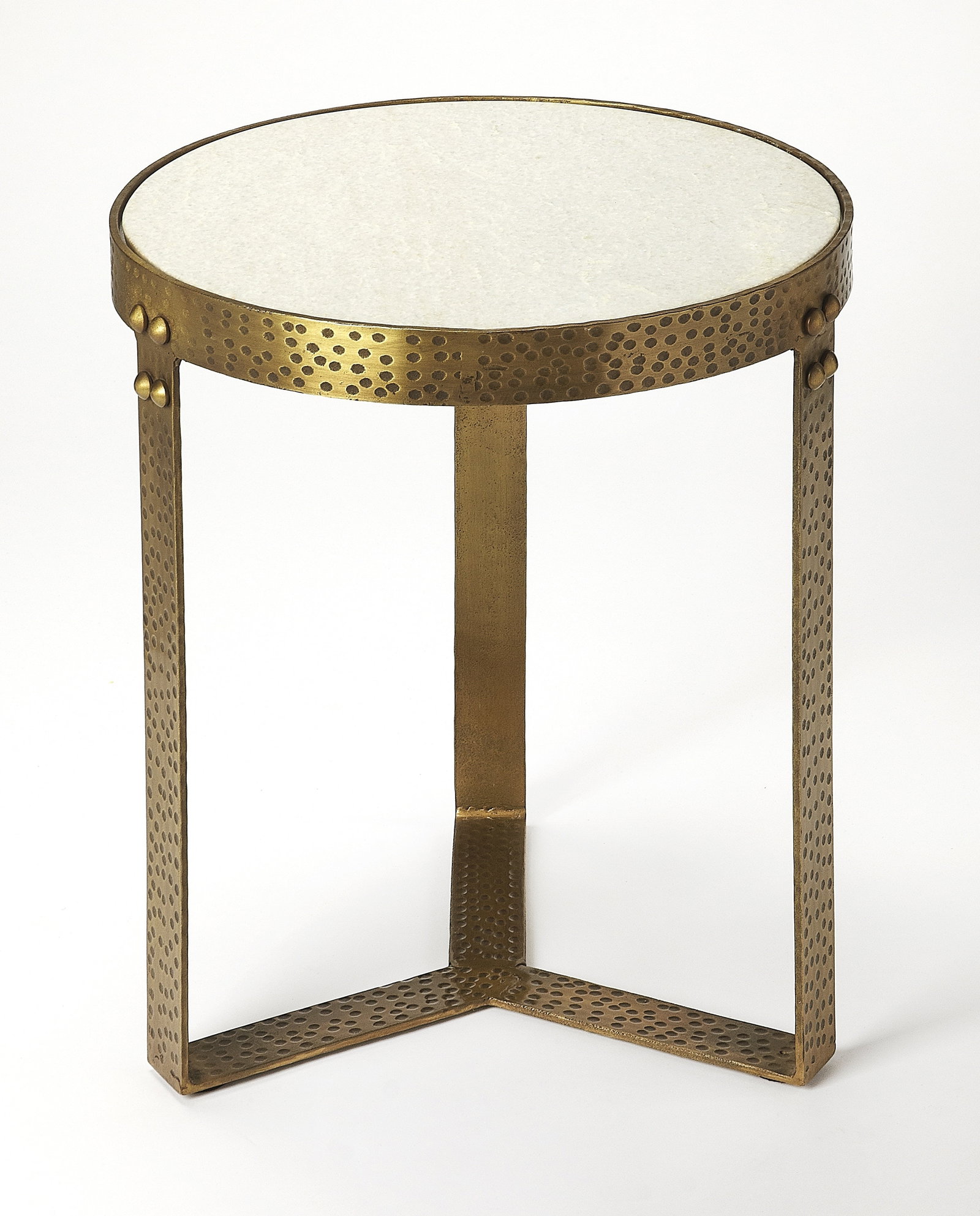Butler Elton Round End Table Marble Top Gold Base (1 of 4)