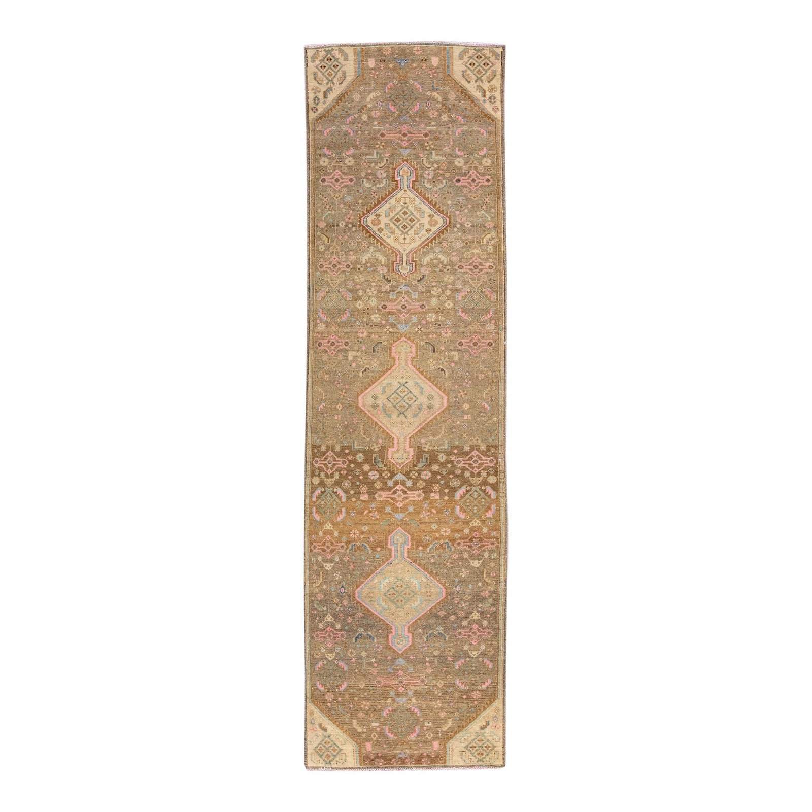 Vintage Persian Geometric Brown Wool Runner 2'6 x 9'6 (1 of 7)