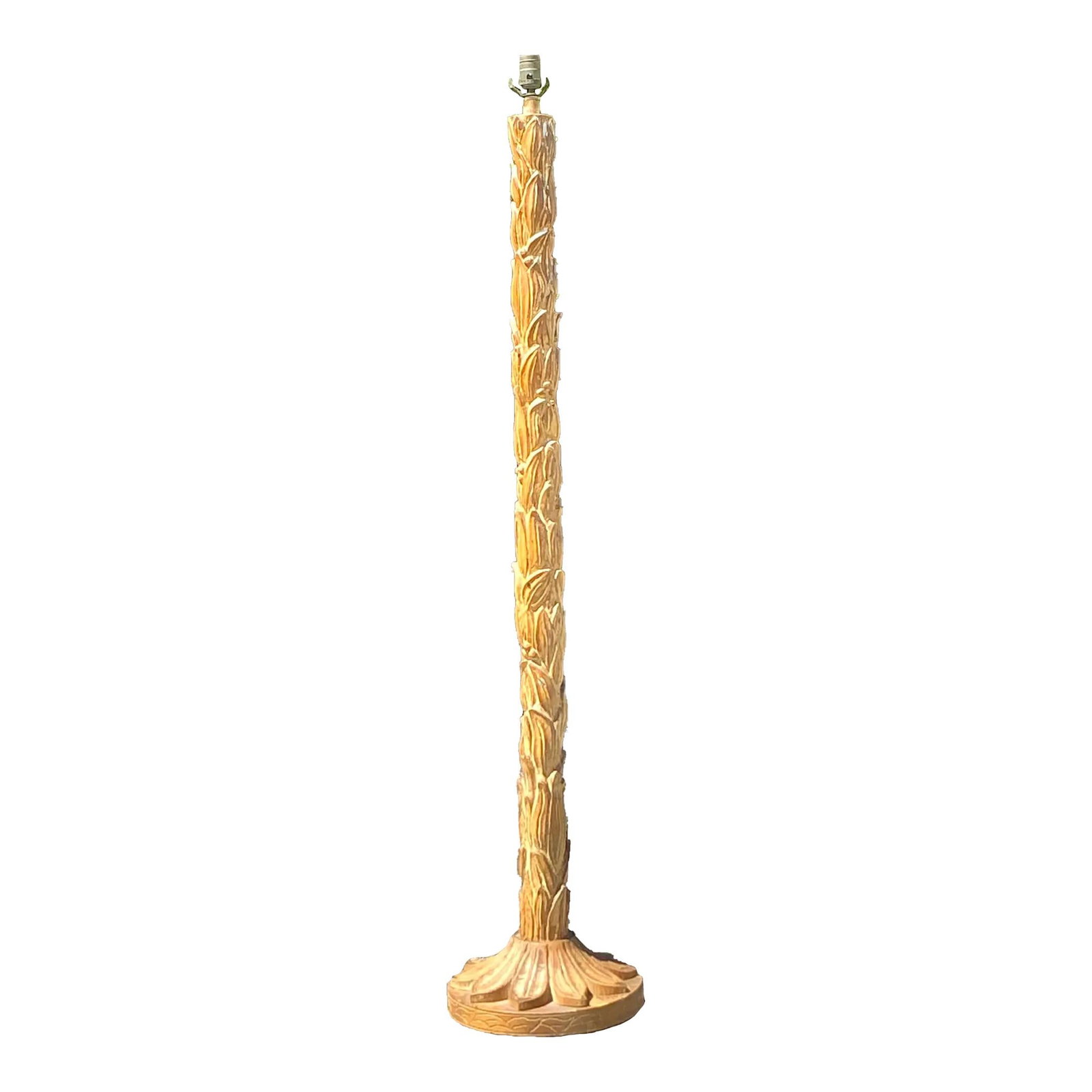 Vintage Regency Hand-Carved Wood Floor Lamp 50.25" with Leaf Motifs (1 of 6)