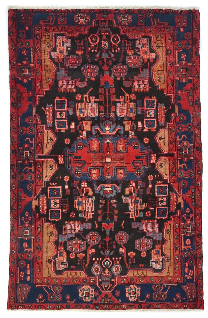 Vintage 5x8 Hand-Knotted Wool Tribal Rug in Plum: Vintage 5x8 Hand-Knotted Wool Tribal Rug in Plum Enhance your living space with this stunning 5'2" x 8'1" vintage rug, hand-knotted from premium wool. Featuring a rich plum color palette complemented 