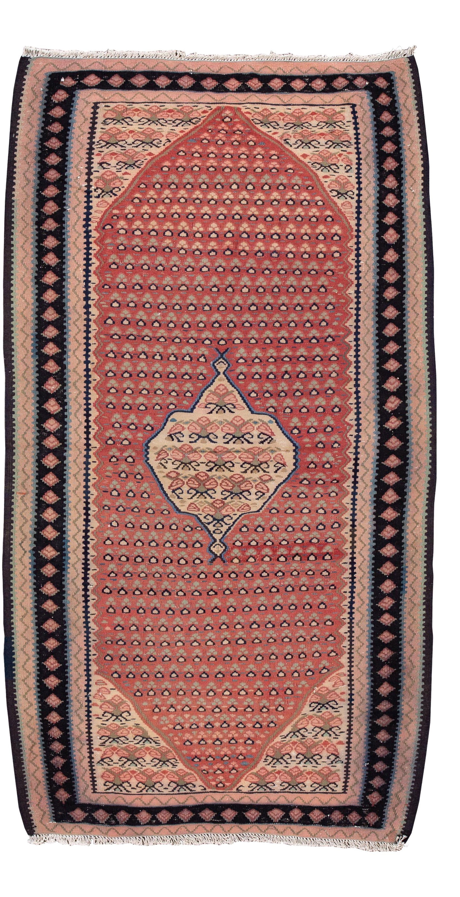 Vintage Hand-Woven Kilim Runner Rug Tan 4'5" x 10'11": Vintage Hand-Woven Kilim Runner Rug Tan 4'5" x 10'11" Discover this stunning hand-woven vintage Kilim runner, featuring a tan field adorned with vibrant multi-color accents and an intricate all-over m