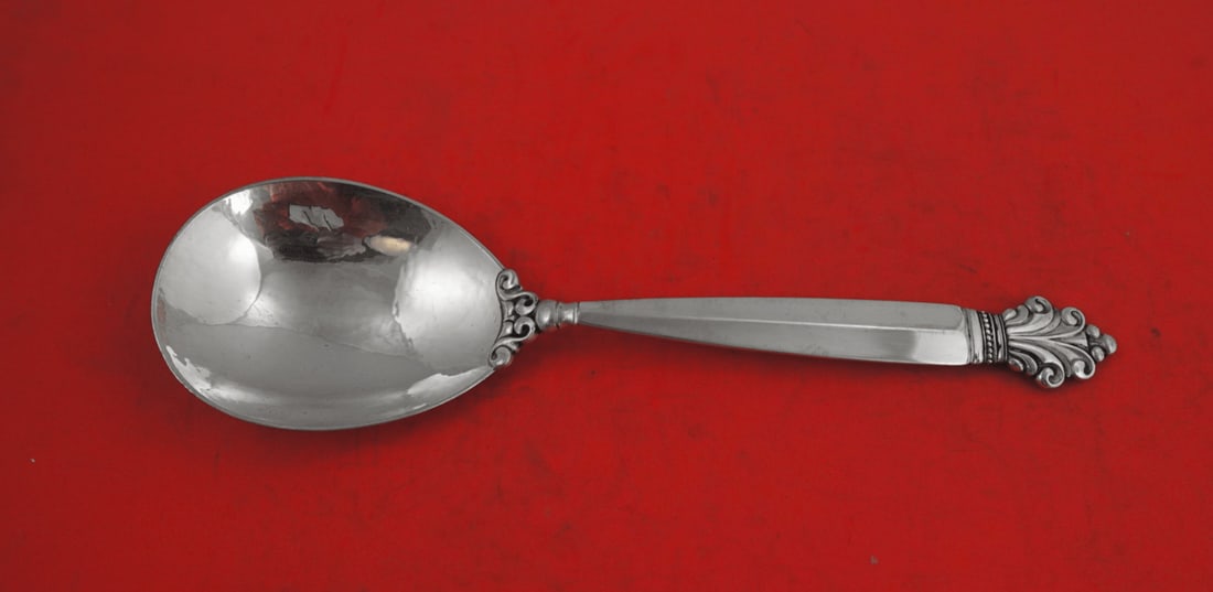 Georg Jensen Acanthus Sterling Silver Serving Spoon 9 3/8 Inch: Georg Jensen Acanthus Sterling Silver Serving Spoon 9 3/8 Inch This exquisite serving spoon is part of the Acanthus pattern by Georg Jensen, crafted from high-quality sterling silver. Measuring 9 3/8 