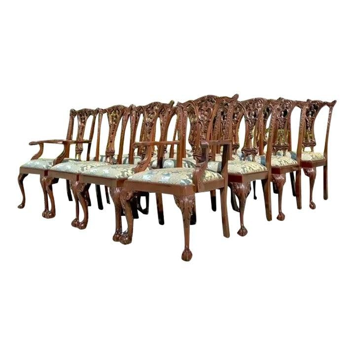 Set of 16 Vintage Regency Chippendale Dining Chairs Oxblood Red (1 of 10)