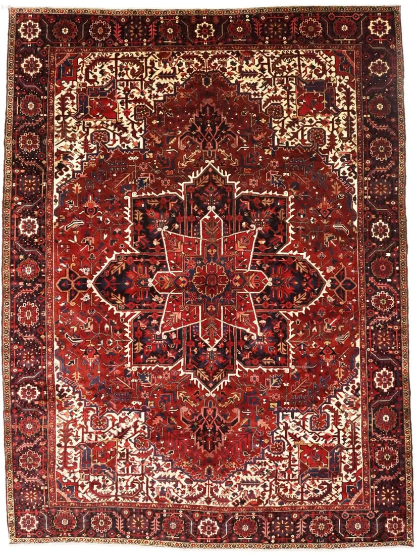 Antique Heriz Oriental Rug 11'2 x 15'0 Geometric Wool Vintage Style (1 of 14)