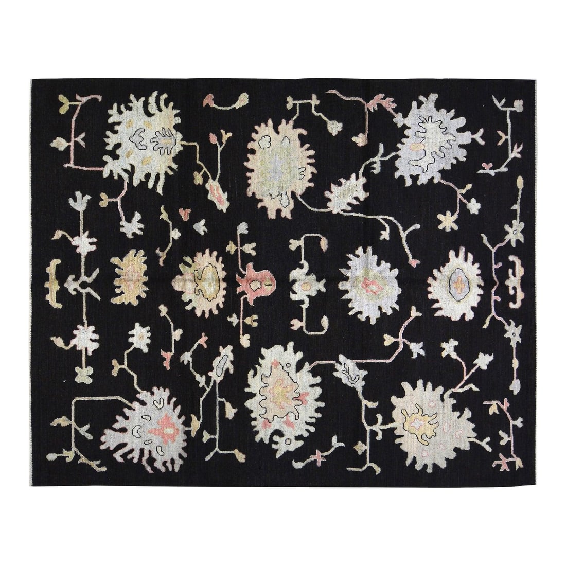 8'3 x 10'2 Wool Floral Oushak Area Rug Hand Knotted Contemporary Design: 8'3 x 10'2 Wool Floral Oushak Area Rug Hand Knotted Contemporary Design This contemporary Oushak rug features a hand-knotted wool construction with natural colors and a floral design. The rug is finel