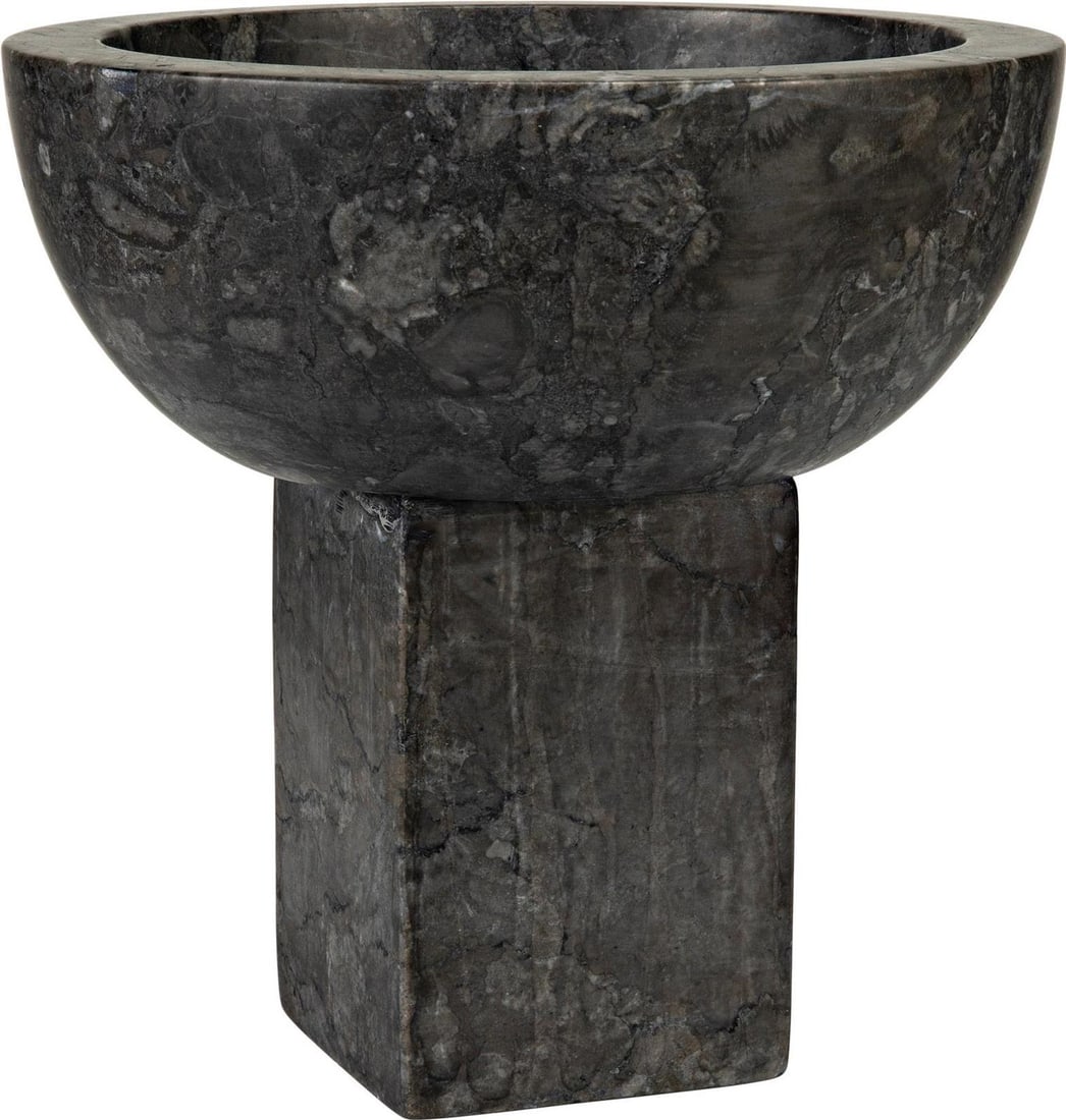 Noir Zeta Black Marble Bowl 11H x 10W x 10D: Noir Zeta Black Marble Bowl 11H x 10W x 10D Elevate your decor with this sophisticated black marble bowl from the Zeta collection by Noir. Crafted from high-quality marble, this bowl features a sleek 