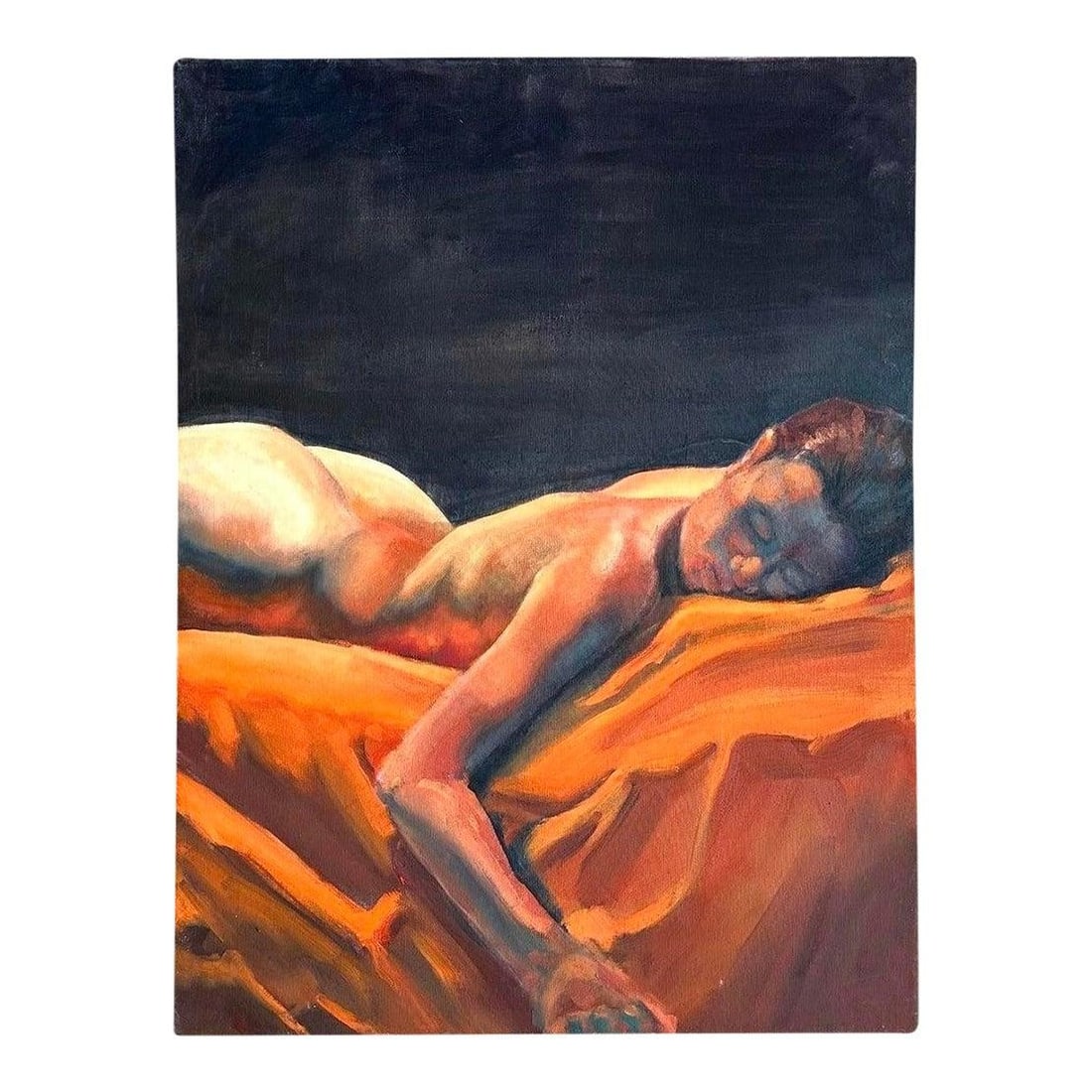 Vintage Nude Figure Oil Painting on Canvas 20 x 26: Vintage Nude Figure Oil Painting on Canvas 20 x 26 Enhance your art collection with this stunning vintage oil on canvas painting featuring a nude figure. The artist skillfully portrays the human form 