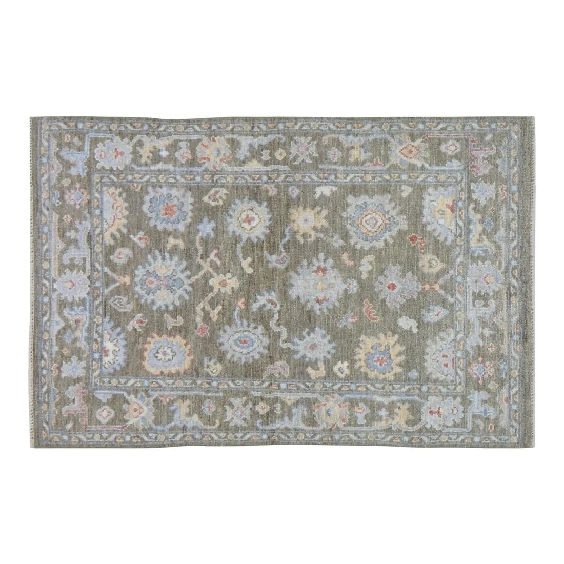 5'2 x 7' Hand-Knotted Wool Oushak Area Rug from Turkey: 5'2 x 7' Hand-Knotted Wool Oushak Area Rug from Turkey This Turkish Oushak rug is hand-knotted from wool using traditional techniques, blending classic artistry with a modern design sensibility. Soft,