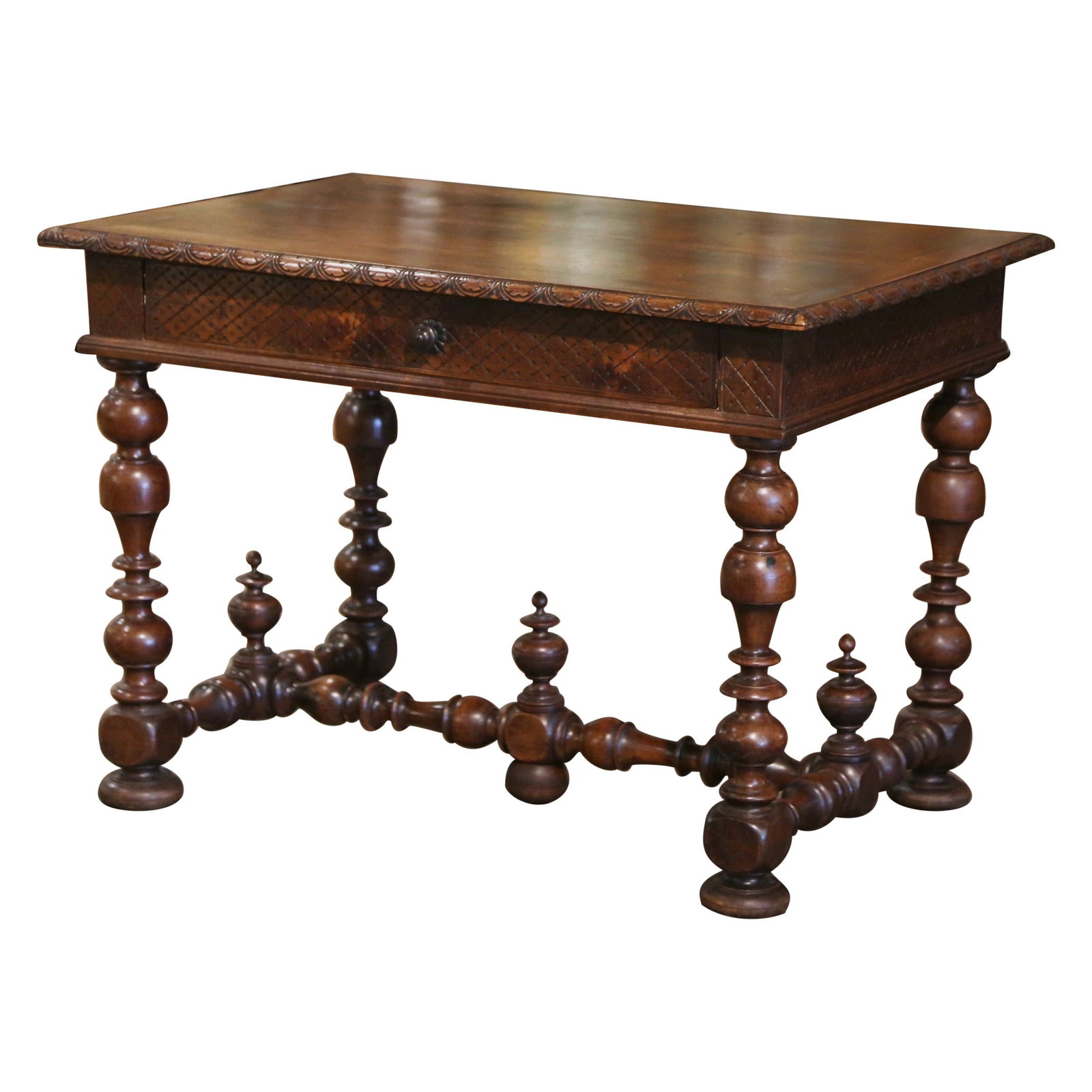18th Century French Louis XIII Walnut Side Table with Drawer: 18th Century French Louis XIII Walnut Side Table with Drawer This exquisite 18th Century French Louis XIII side table is a stunning addition to any living space. Crafted in the Perigord region of Fran